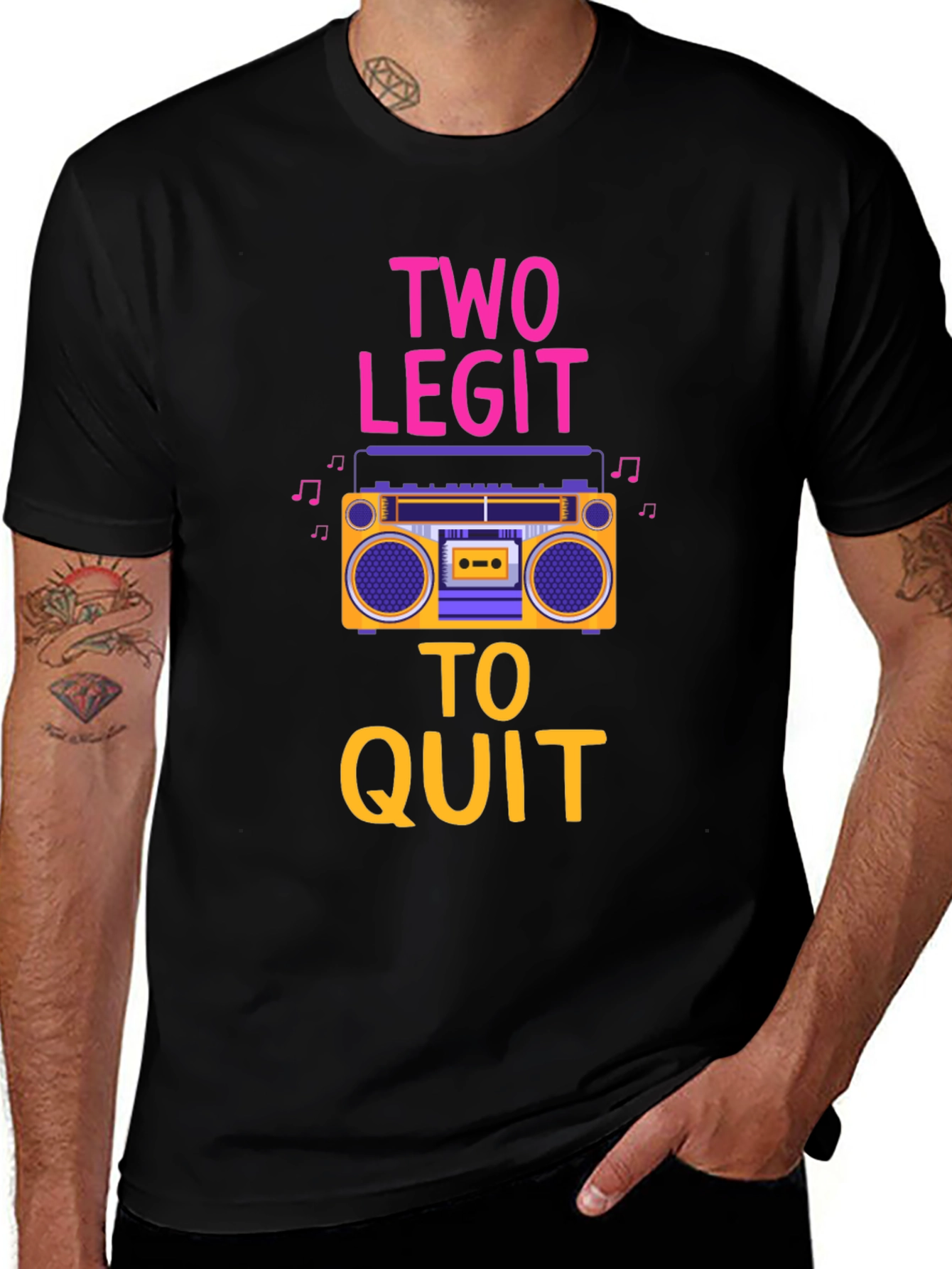Two Legit To Quit Graphic T-Shirt - Retro Boombox Design