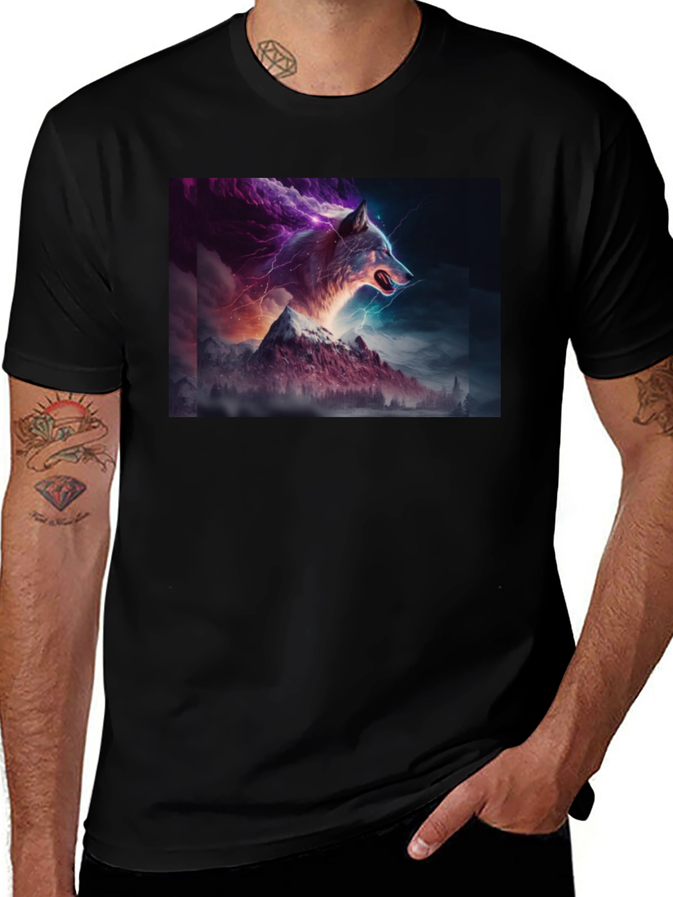 Variant 19 of Wolf Lightning Mountain T-Shirt - Bold Graphic Tee