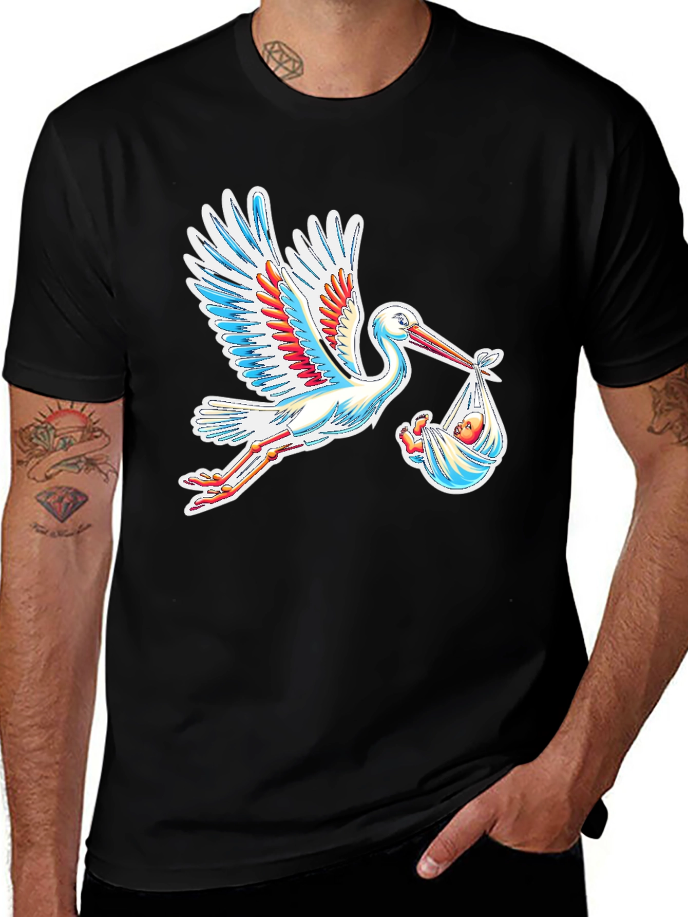Variant 22 of Stork Carrying Baby Graphic Tee - Black