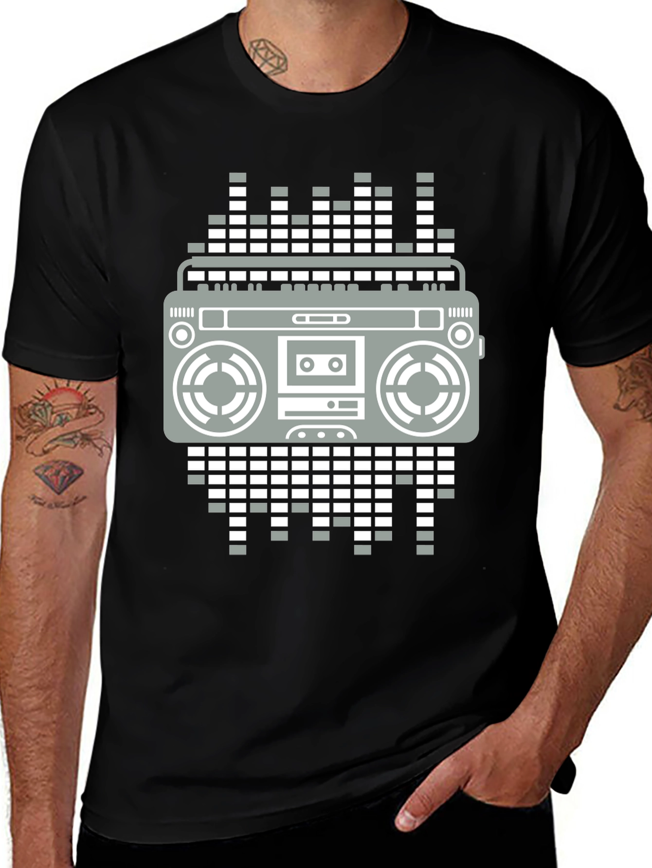 Variant 17 of Retro Boombox Graphic Tee - Black Casual T-Shirt