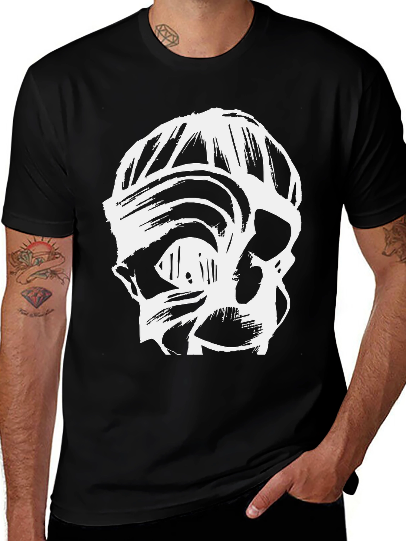 Variant 13 of Abstract Skull Graphic Print Black T-Shirt