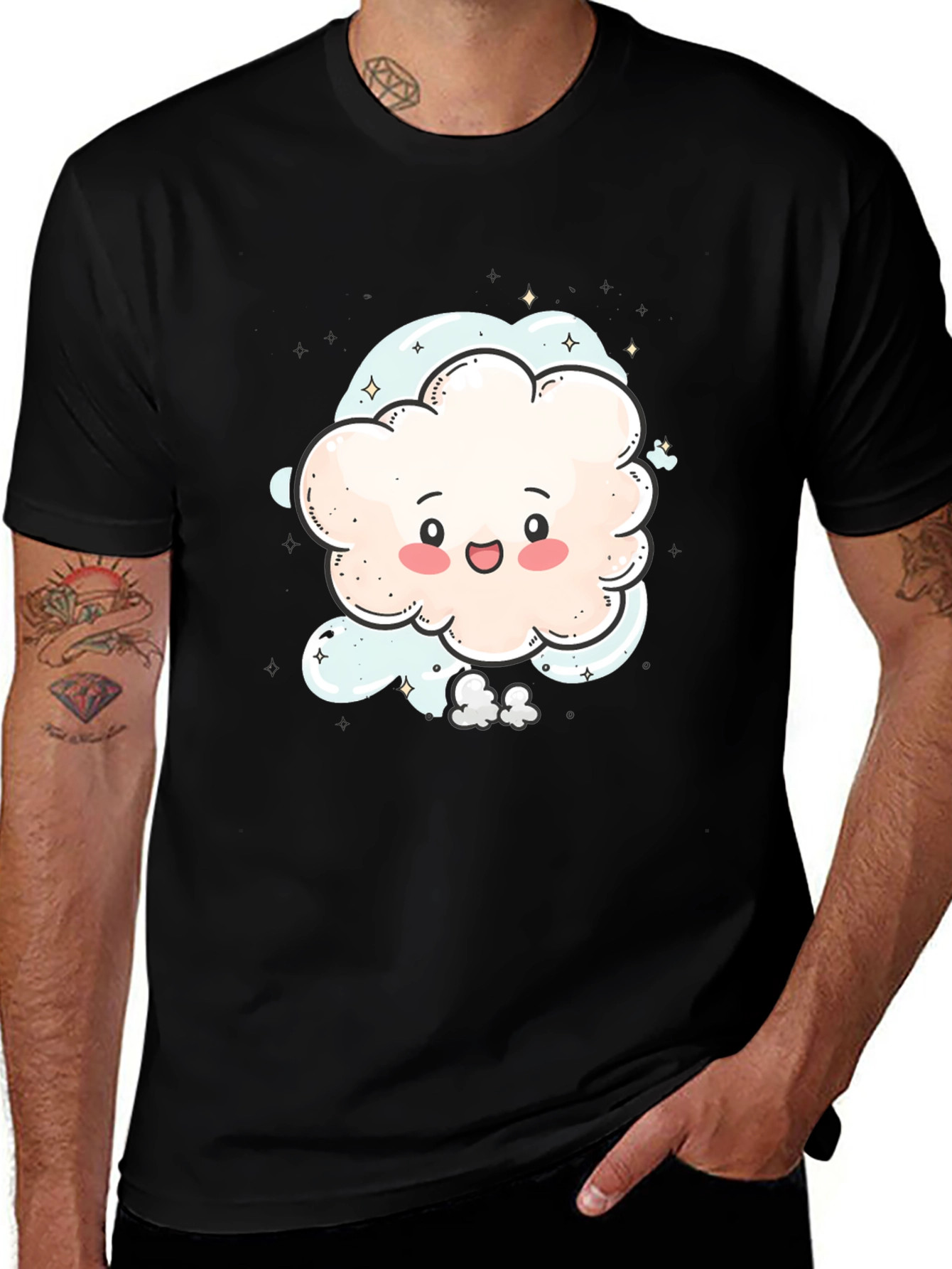 Variant 9 of Cute Cartoon Cloud Black T-Shirt