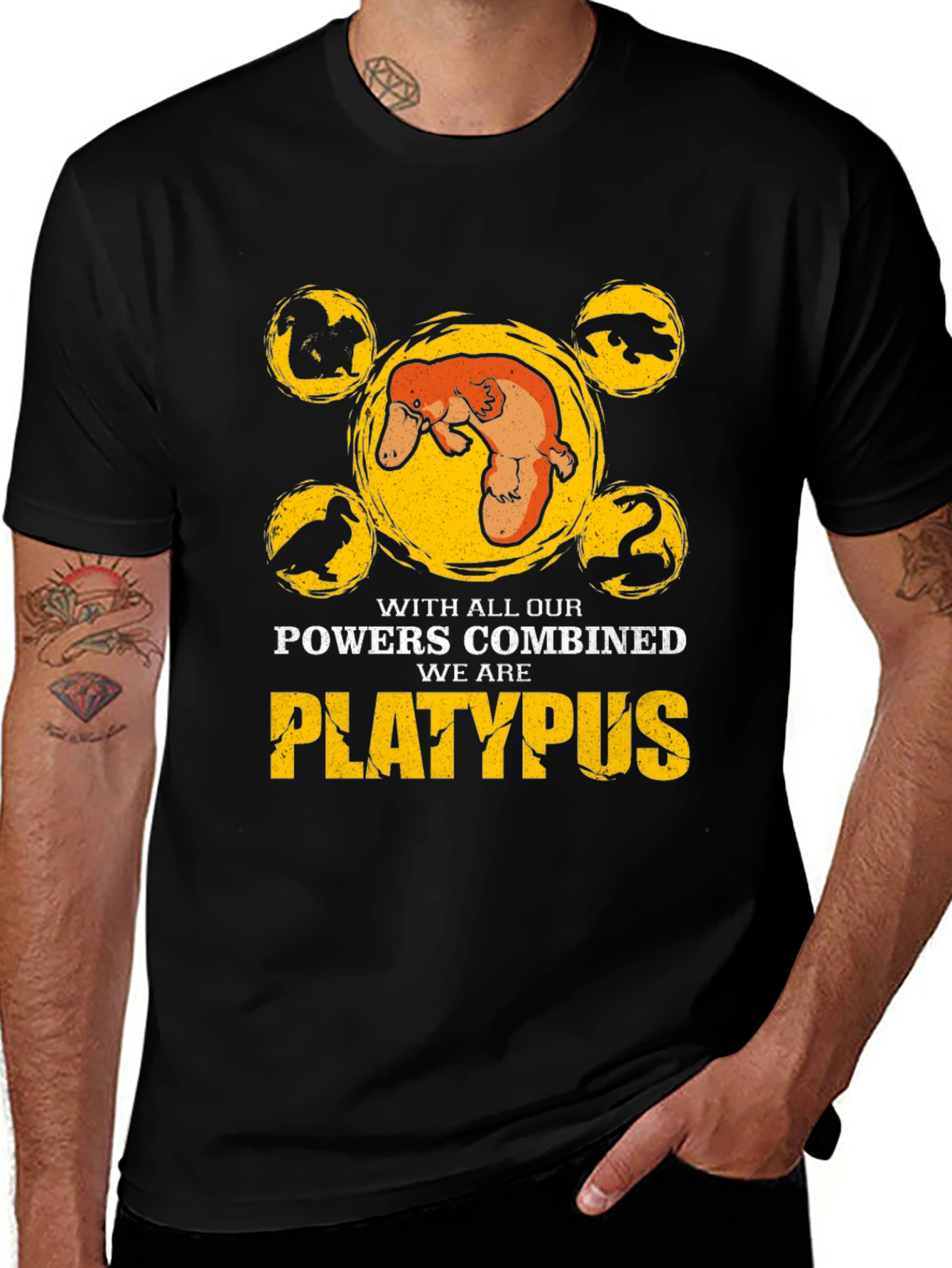Variant 21 of Platypus Powers Combined T-Shirt - Black Cotton Tee