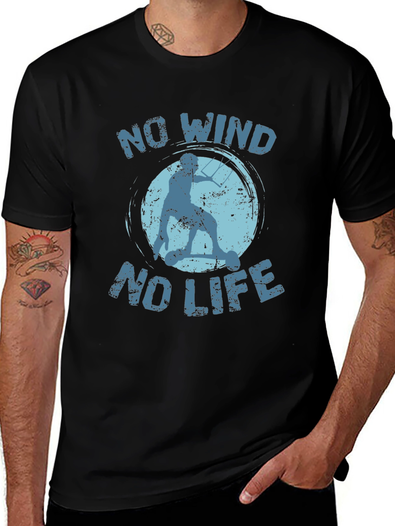 Variant 27 of No Wind No Life T-Shirt - Kite Surfing Design