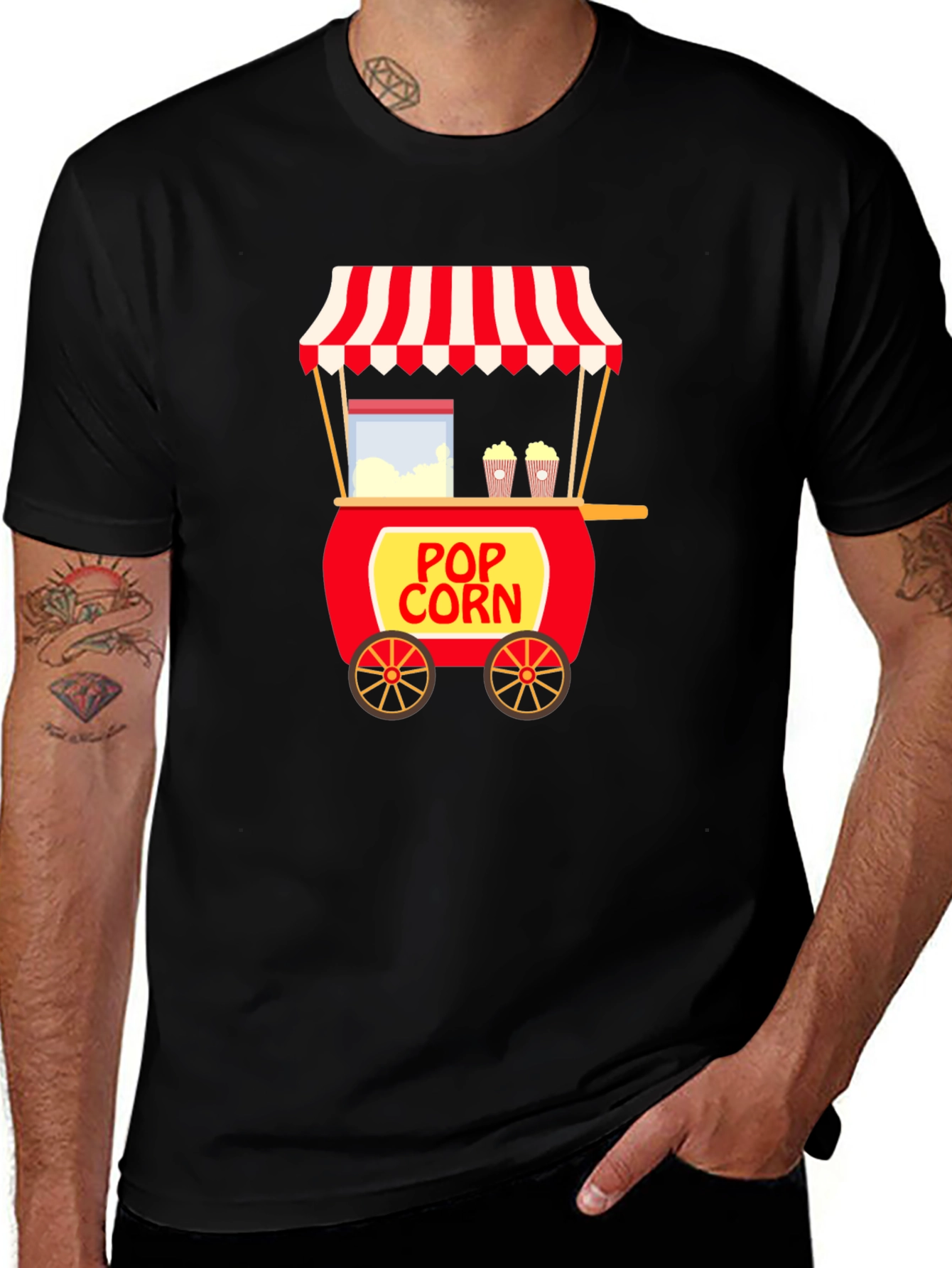 Black Popcorn Cart T-Shirt - Unique Foodie Tee main image