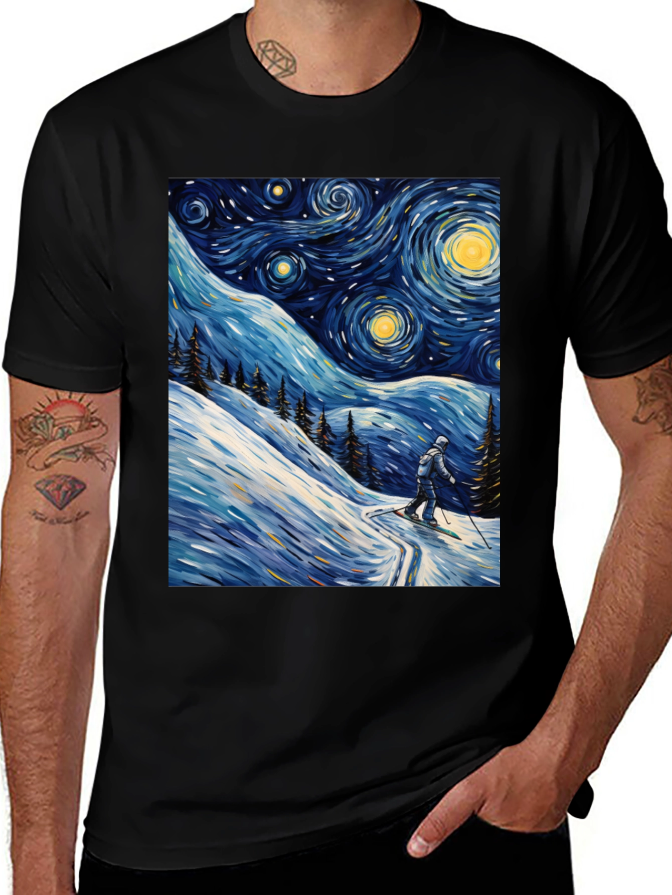 Variant 23 of Starry Night Skiing Graphic Tee