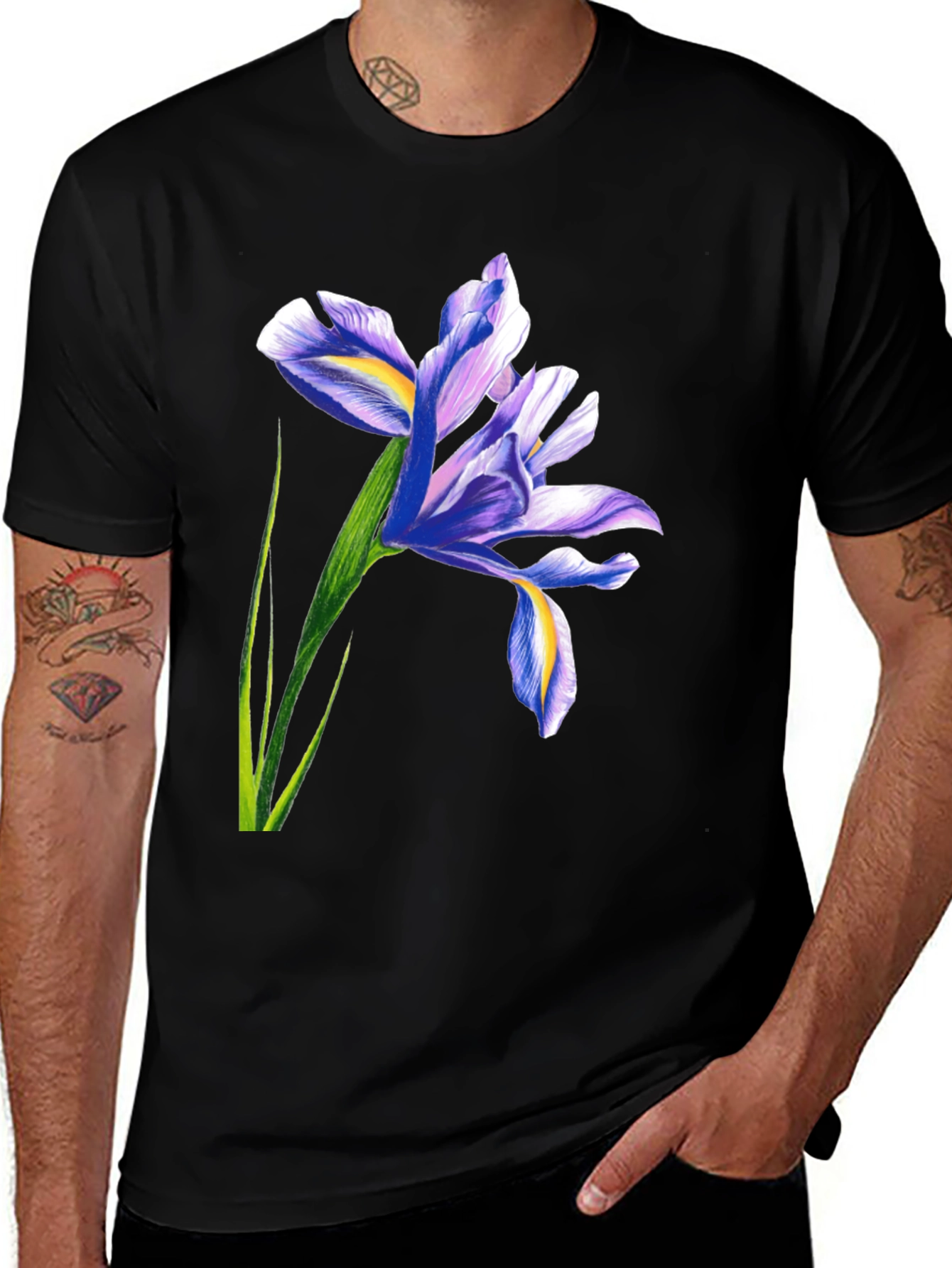 Variant 20 of Iris Flower Graphic Black T-Shirt