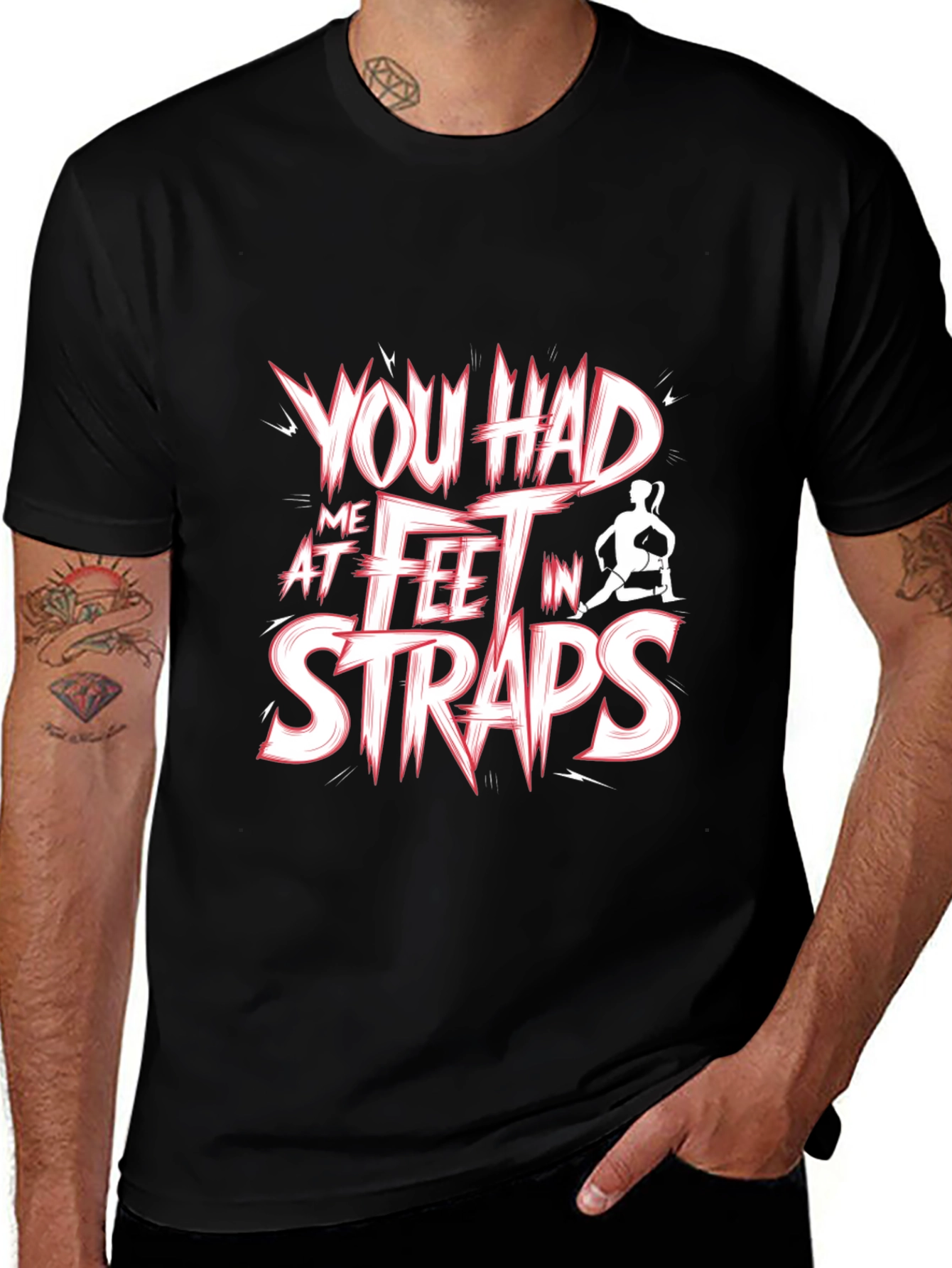 Variant 9 of You Had Me At Feet In Straps Black T-Shirt