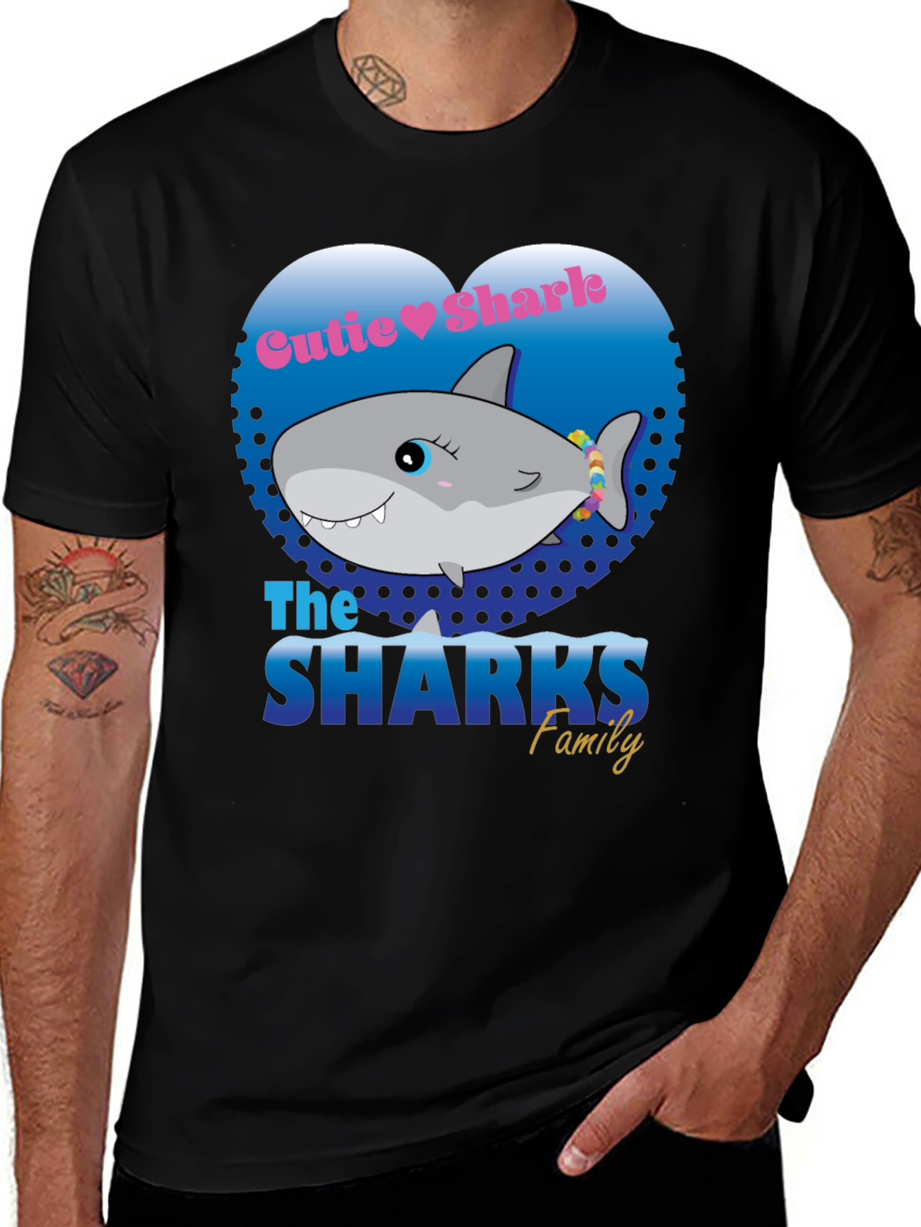 Variant 11 of Cute Shark Family T-Shirt - Unisex Black Tee