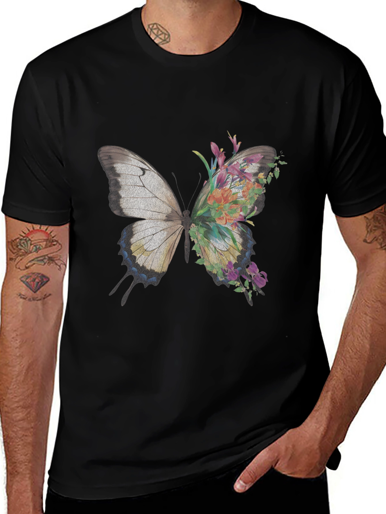 Variant 10 of Butterfly Floral Graphic Black T-Shirt