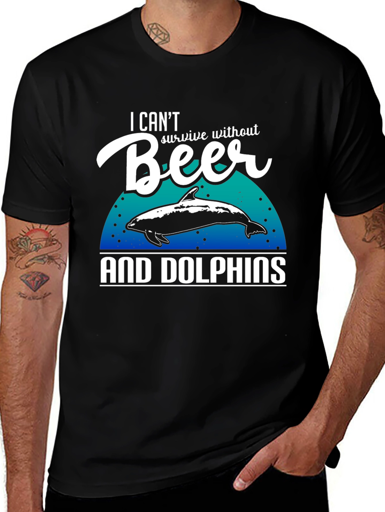 Variant 4 of Beer & Dolphins T-Shirt - Humorous Graphic Tee
