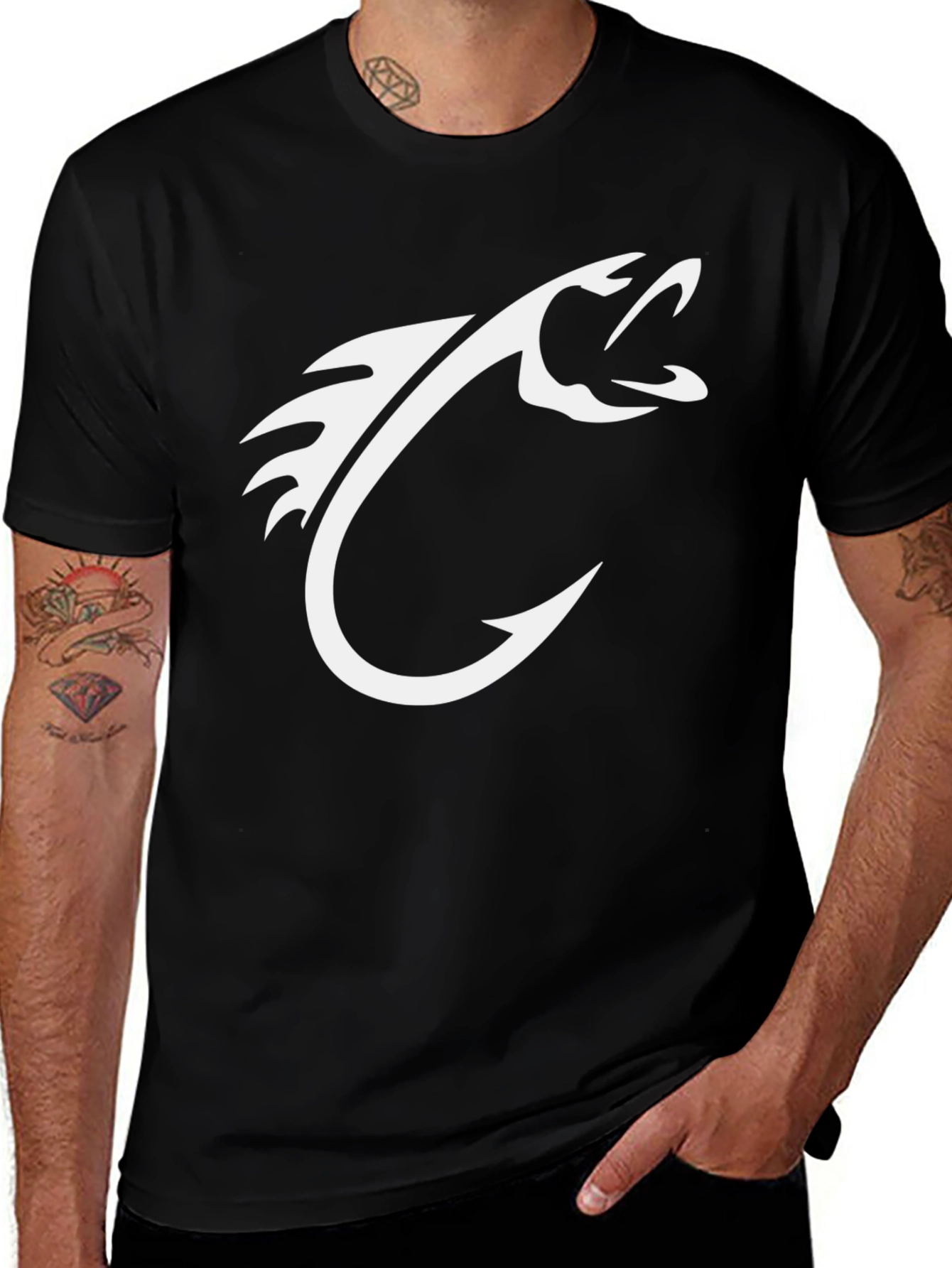 Black Fish Hook Graphic Tee - Black Cotton T-Shirt main image