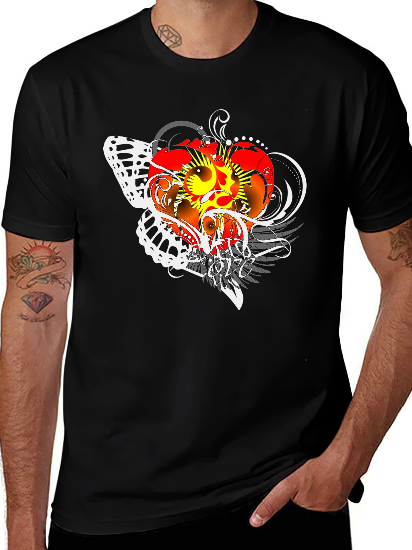 Variant 30 of Graphic Print Black T-Shirt with Butterfly Design