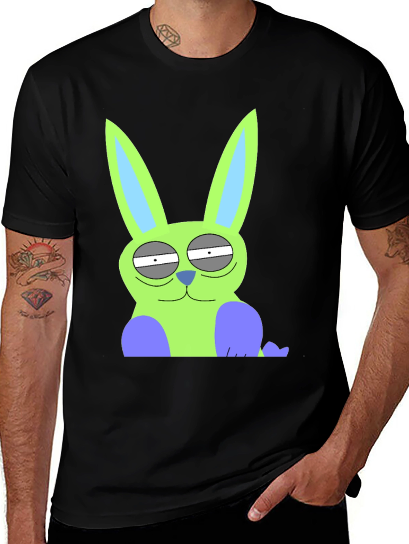 Variant 17 of Funny Rabbit Graphic Tee - Black Cotton T-Shirt