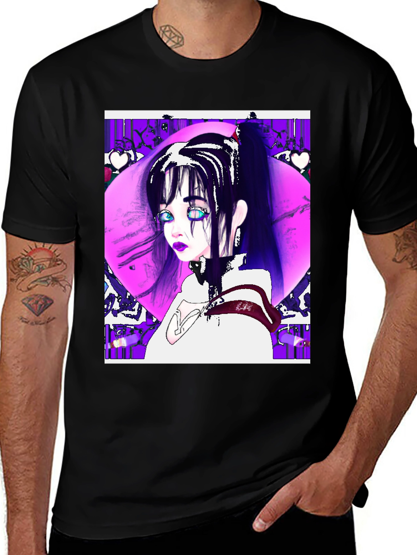 Variant 8 of Gothic Anime Girl Graphic Tee - Black