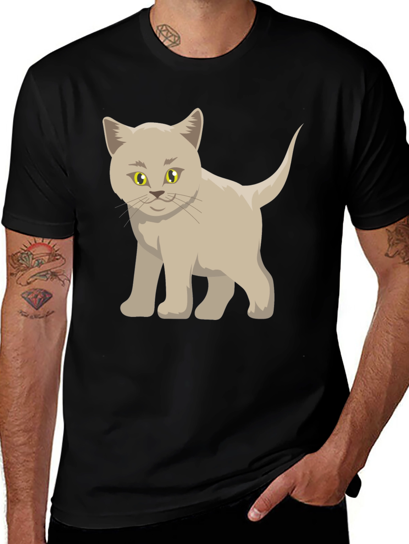 Variant 24 of Cute Cartoon Cat Graphic Black T-Shirt