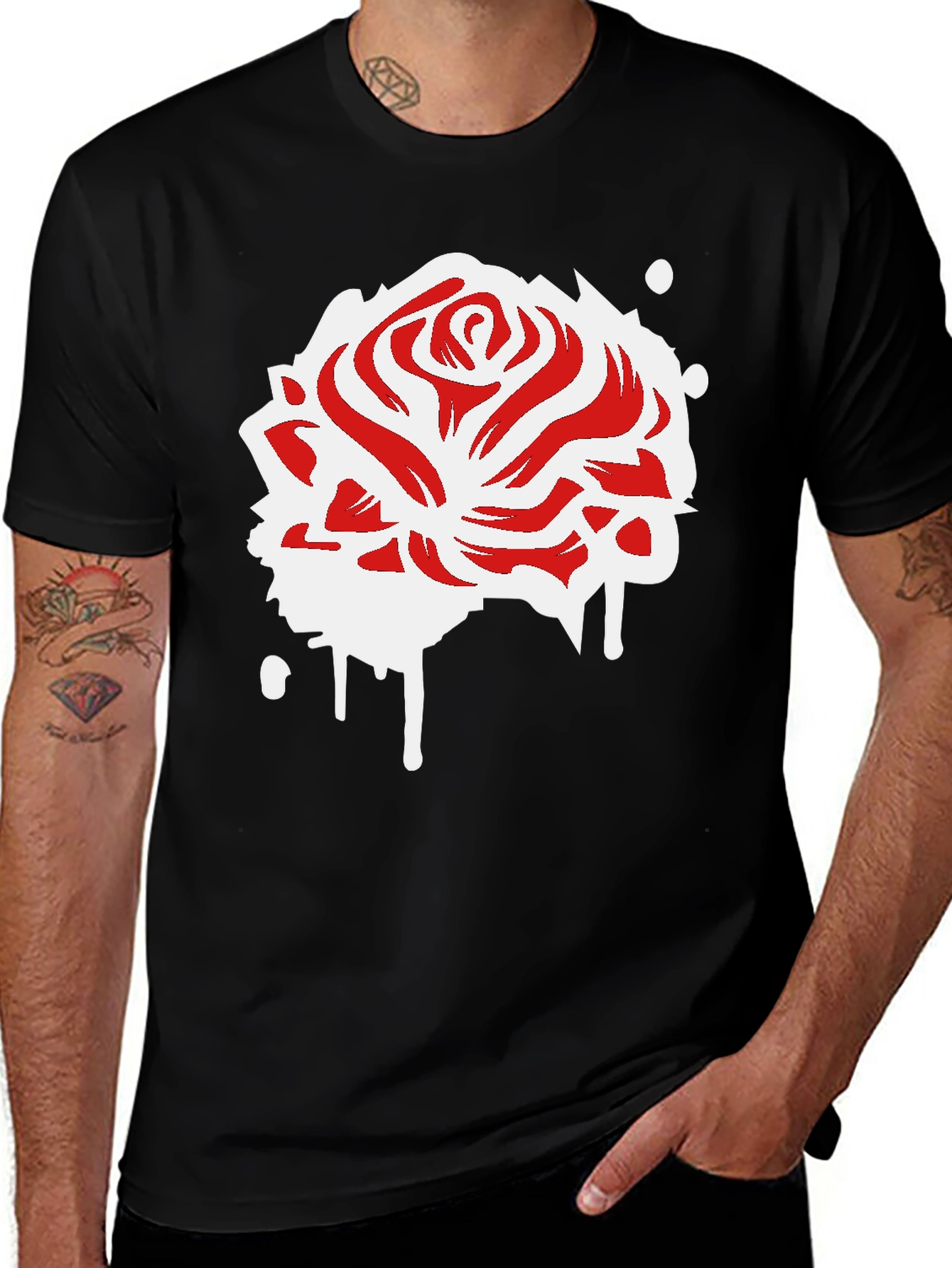 Variant 6 of Rose Splash Graphic Tee - Black Cotton Blend
