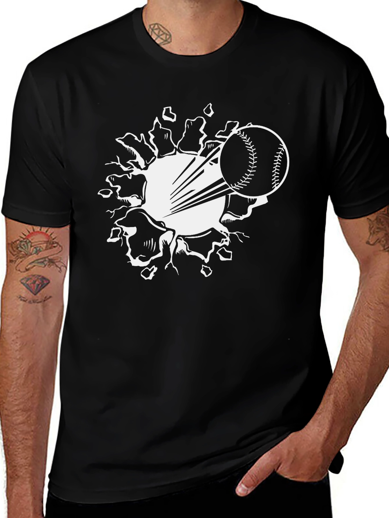 Baseball Smash Graphic Tee - Black Cotton Blend