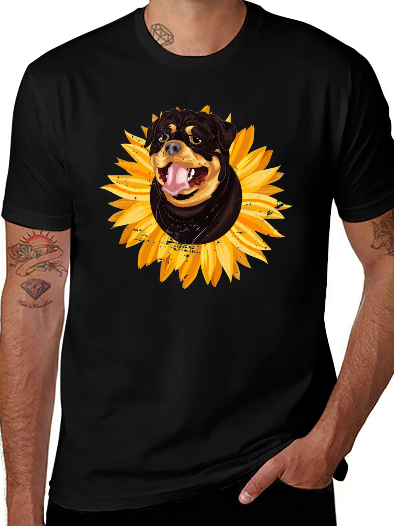 Variant 15 of Rottweiler Sunflower Graphic Tee - Black