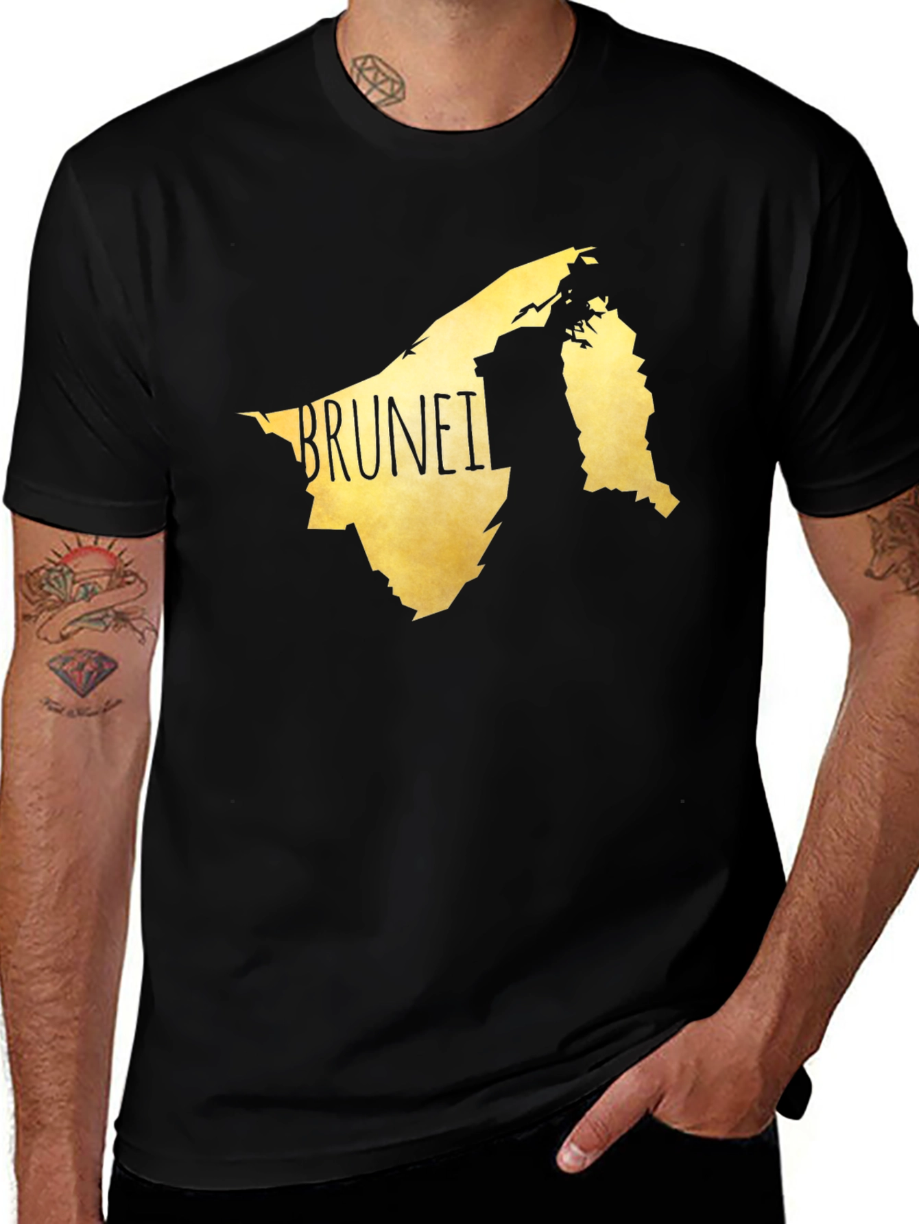 Variant 2 of Brunei Map Graphic Tee - Black Cotton Casual T-Shirt