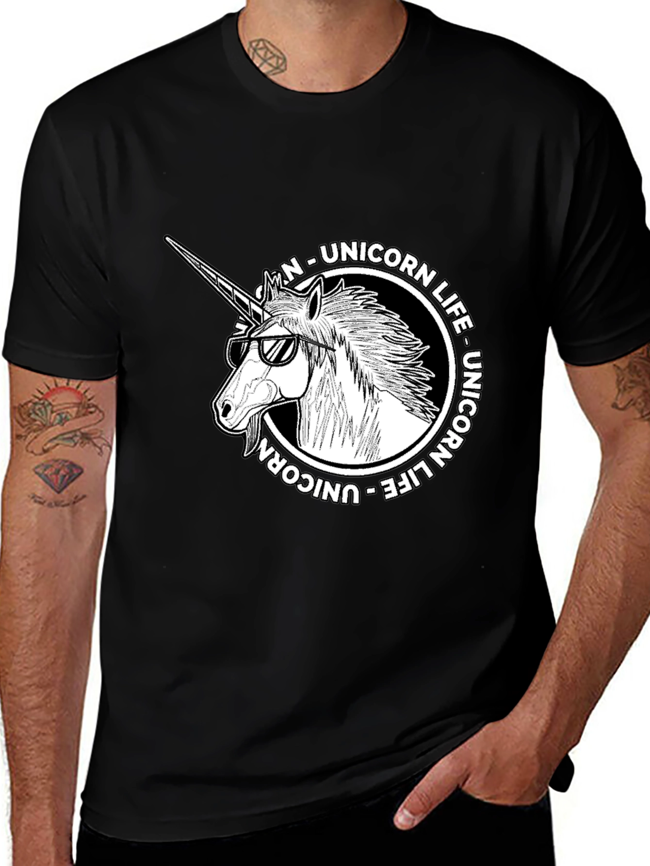 Variant 12 of Unicorn Life Graphic Tee - Black Cotton T-Shirt
