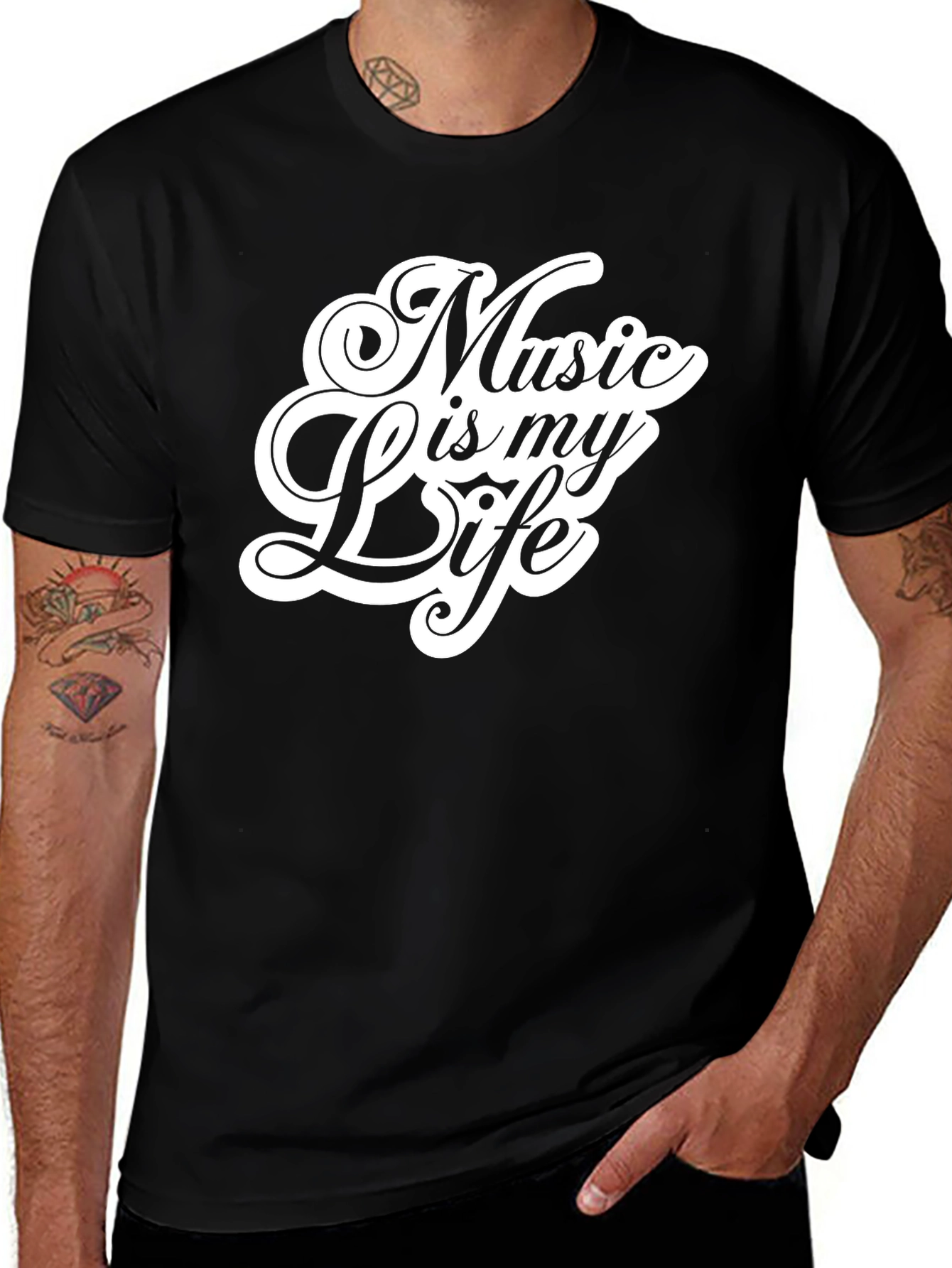 Variant 19 of Music is My Life Black Graphic Tee Shirt