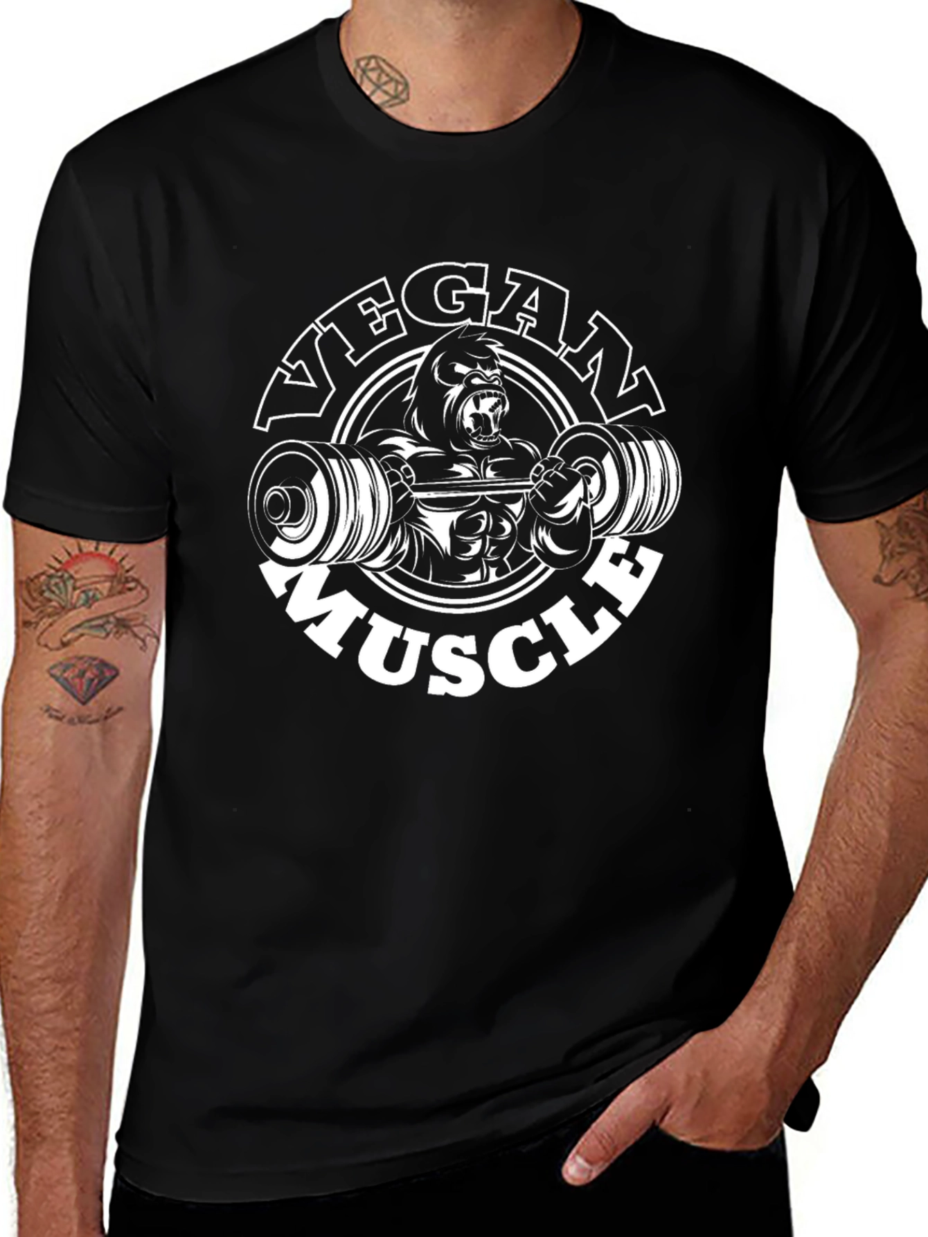 Variant 6 of Vegan Muscle Black T-Shirt - Gorilla Gym Design