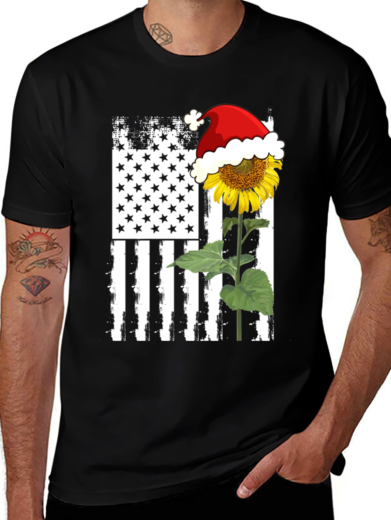 Sunflower American Flag Christmas T-Shirt