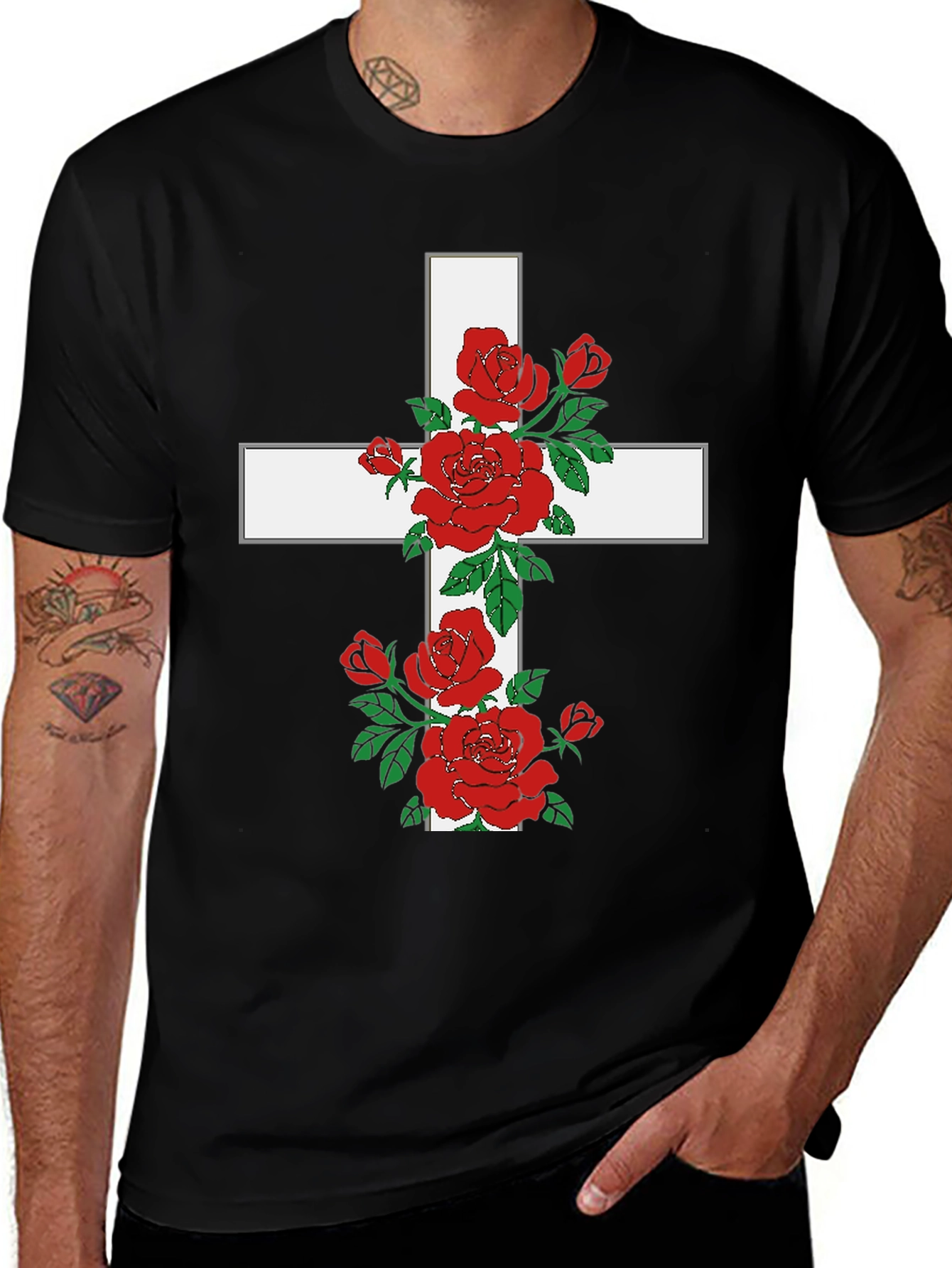 Variant 24 of Rose Cross Graphic T-Shirt - Black