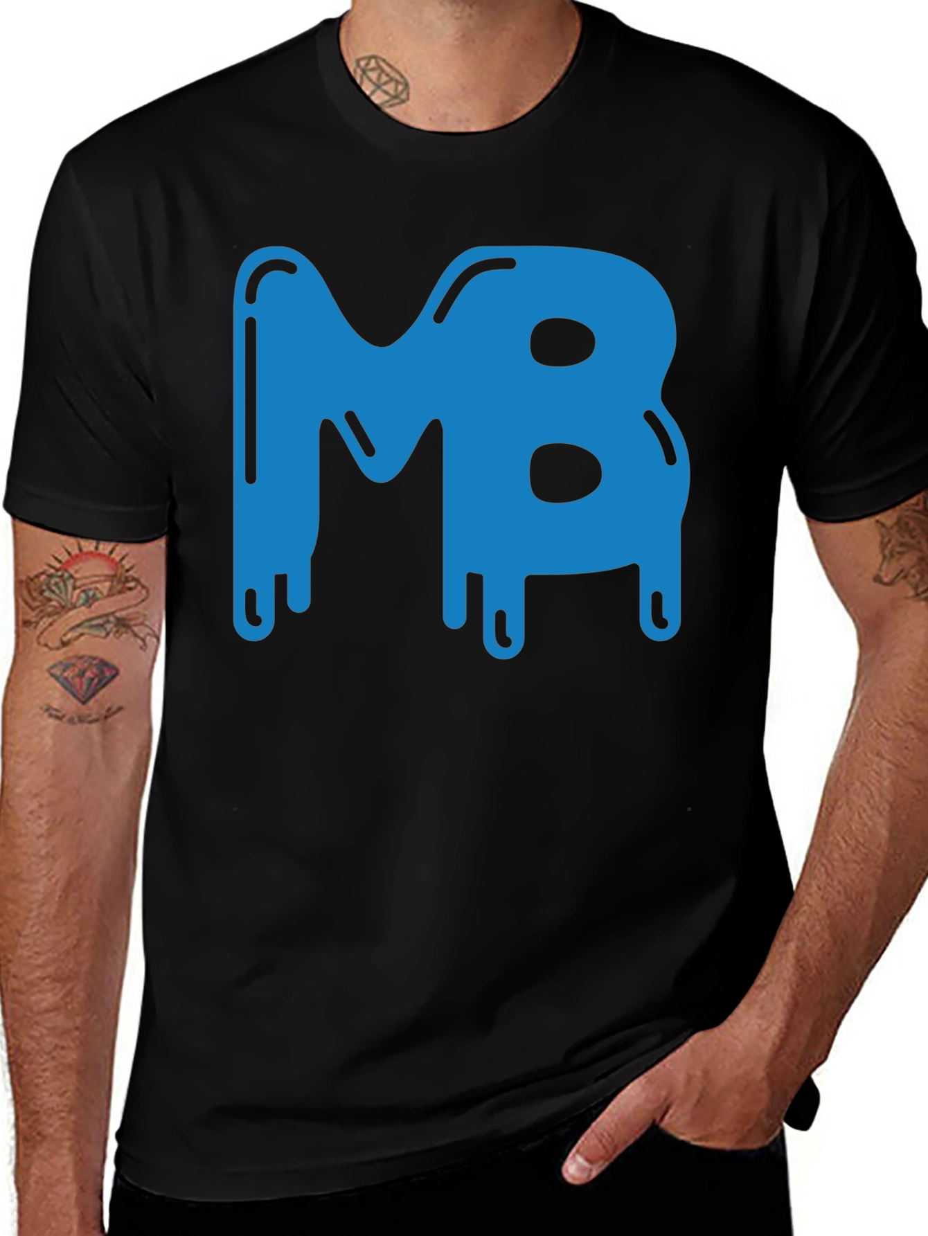 Variant 28 of MB Drip Tee - Cool Blue Graphic on Black Cotton T-Shirt