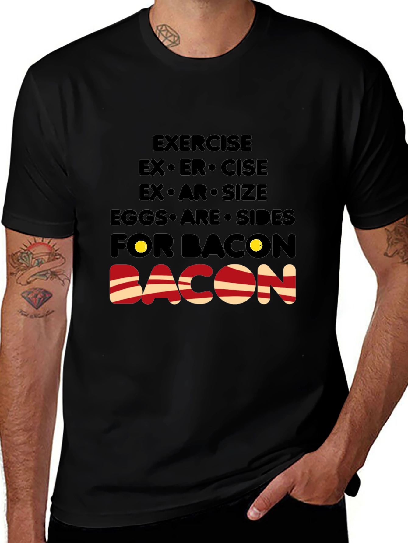 Variant 8 of Bacon Lover T-Shirt: Exercise Eggs Bacon Funny Tee