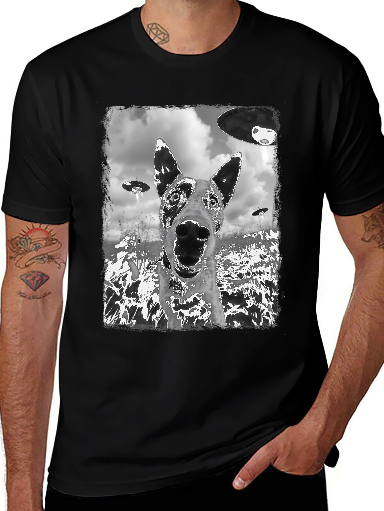 Variant 16 of UFO Dog T-Shirt - Men's Black Graphic Tee