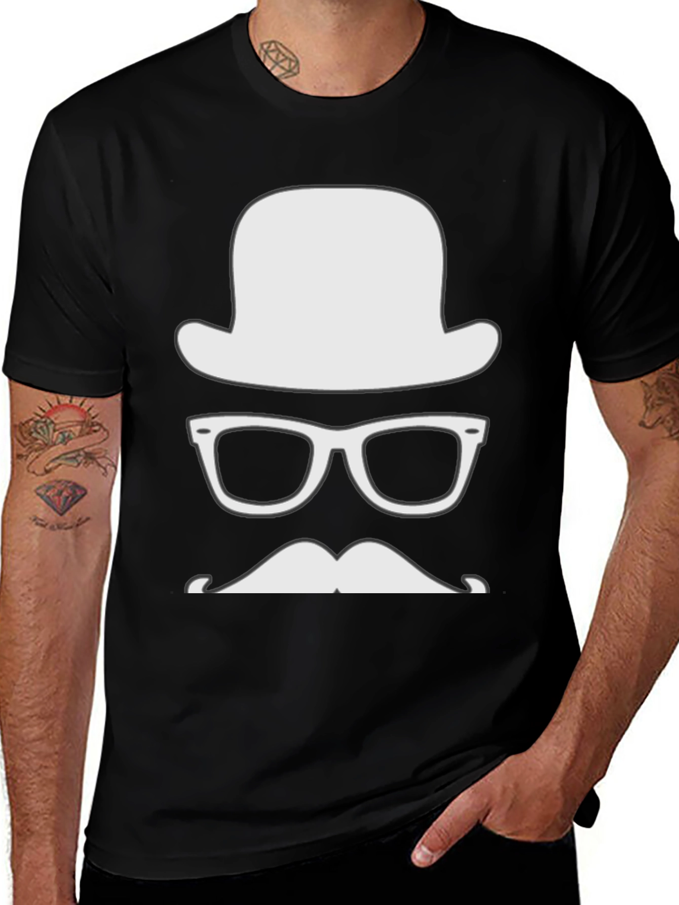 Variant 3 of Men's Hipster Graphic Tee - Hat, Glasses, Mustache