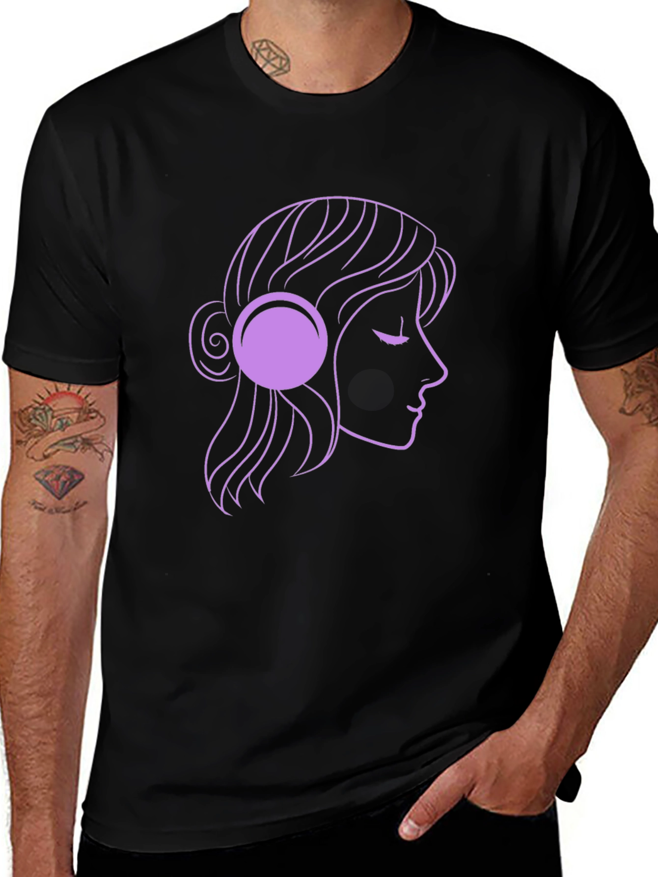 Variant 11 of Woman with Headphones Graphic Tee - Black