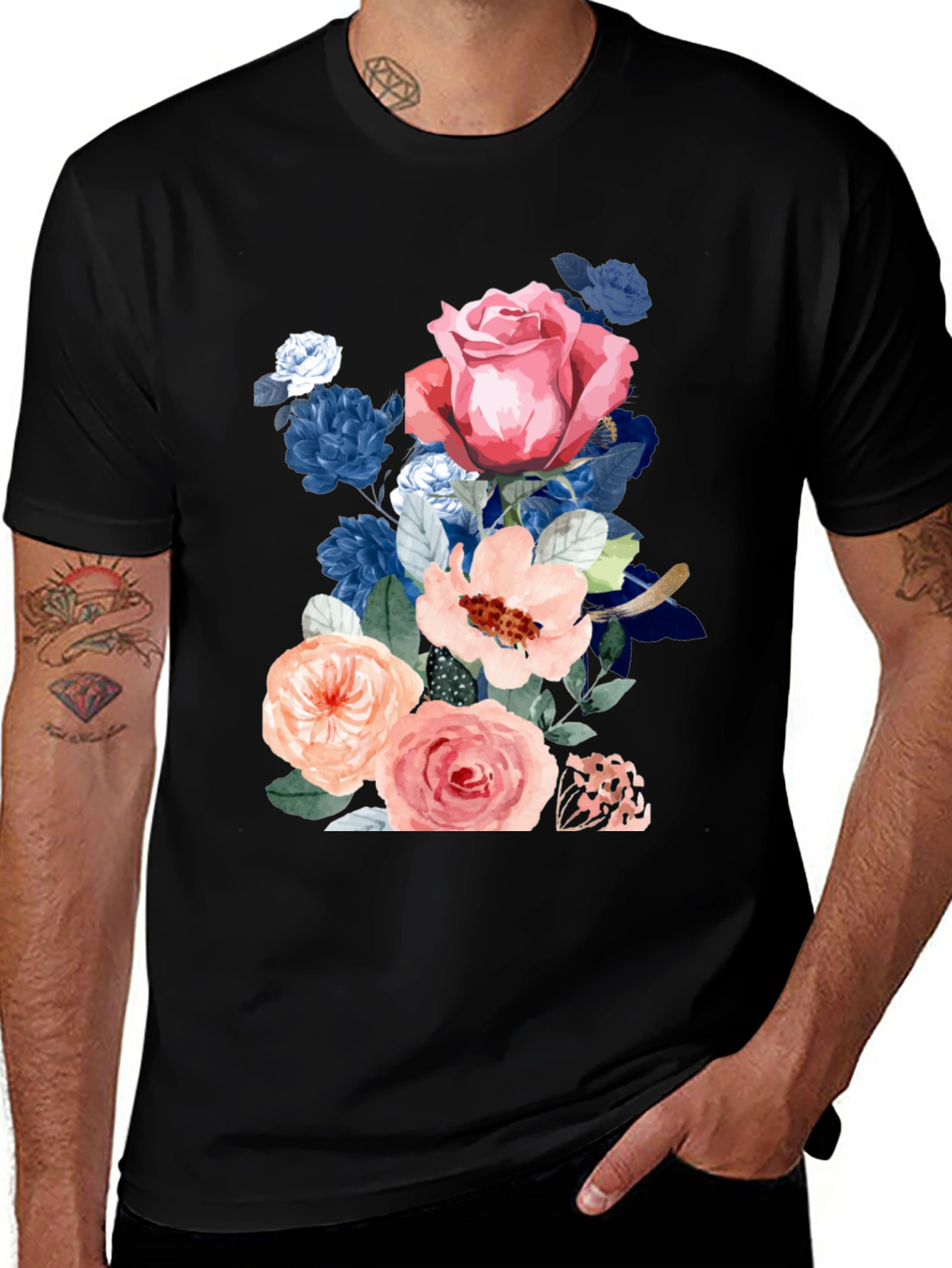Variant 16 of Floral Print Black T-Shirt