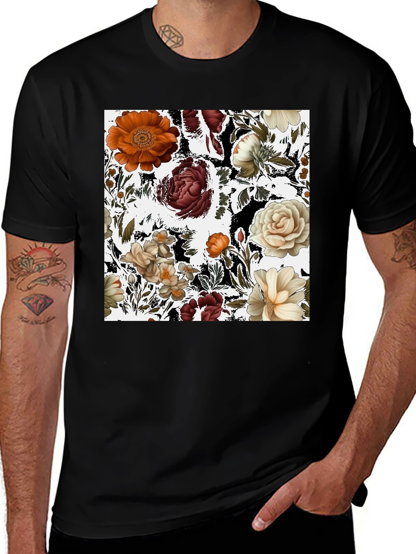 Variant 19 of Floral Print Black T-Shirt