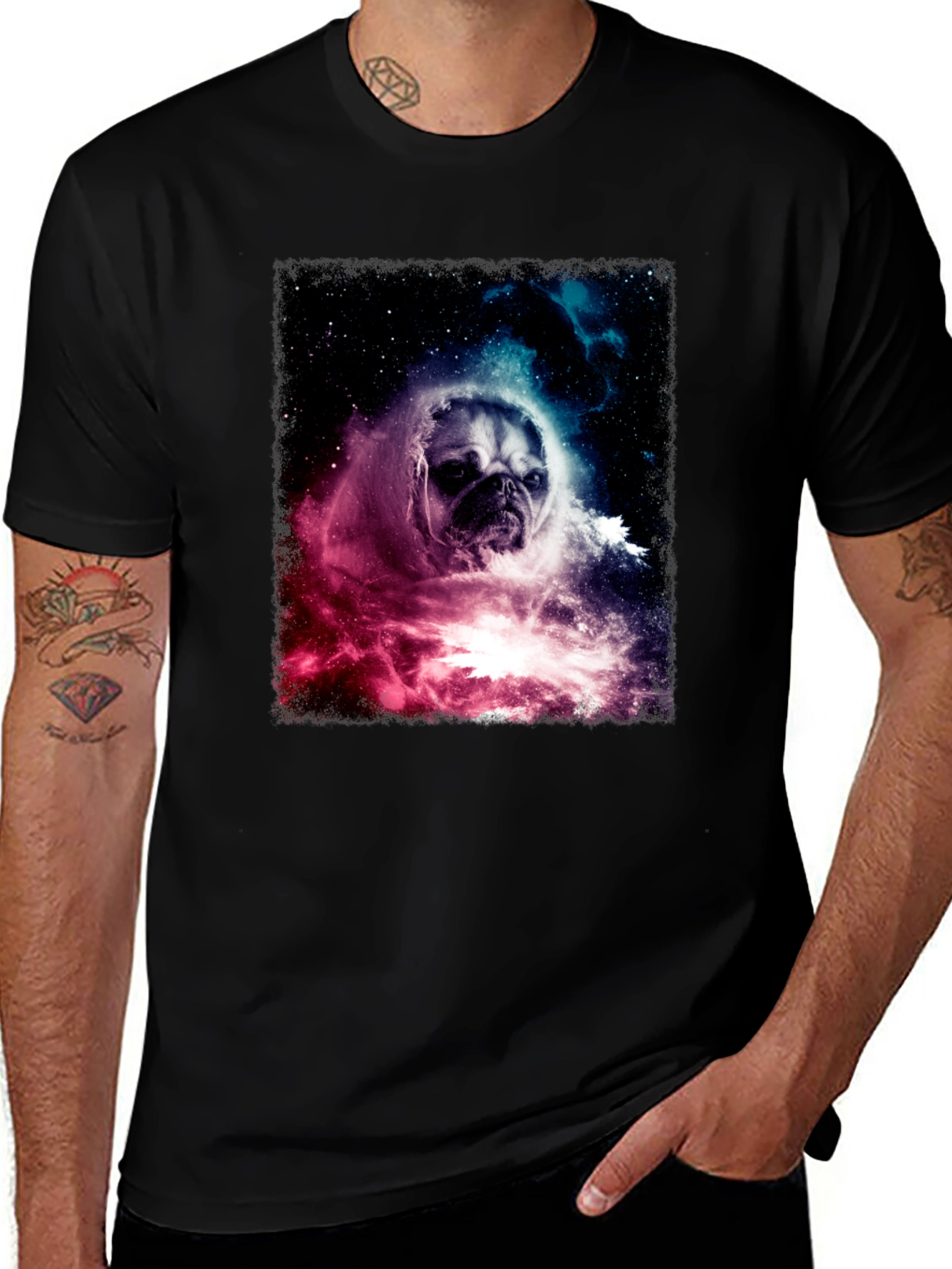 Variant 5 of Space Pug Graphic T-Shirt - Galaxy Dog Tee
