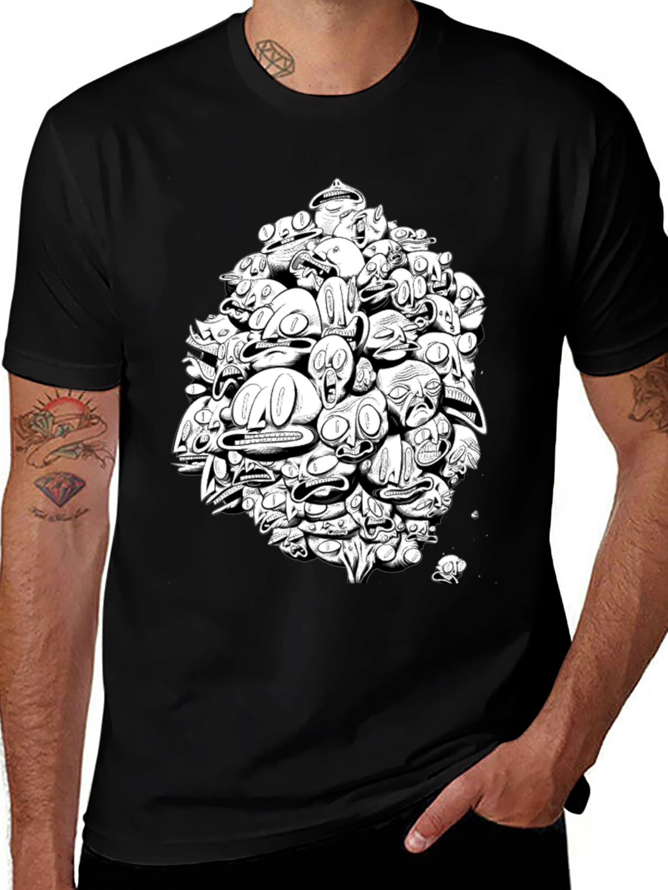Variant 24 of Abstract Faces Graphic Print Black T-Shirt