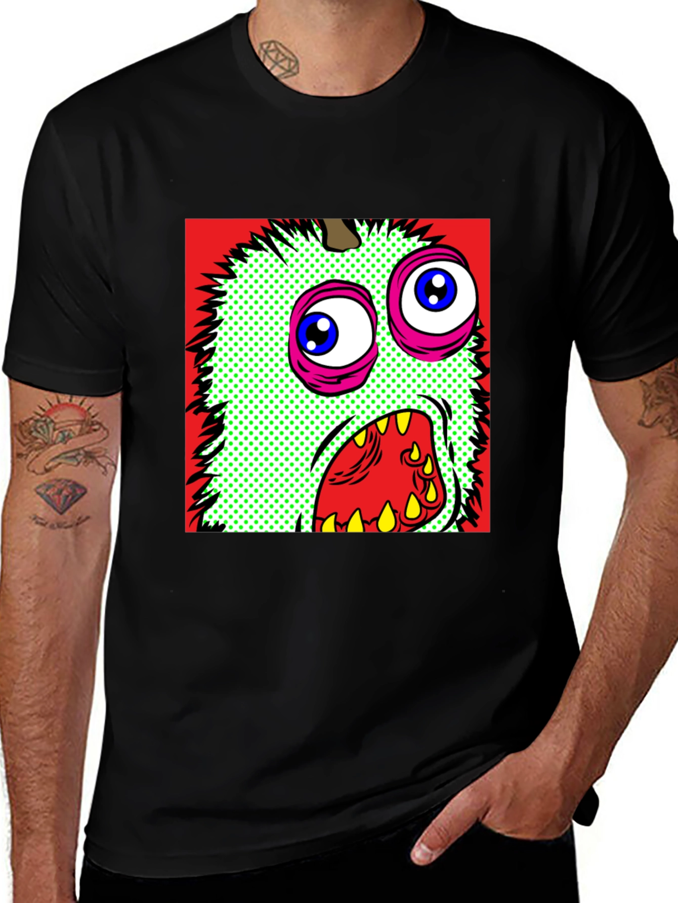 Variant 6 of Monster Graphic Print Black Crew Neck T-Shirt