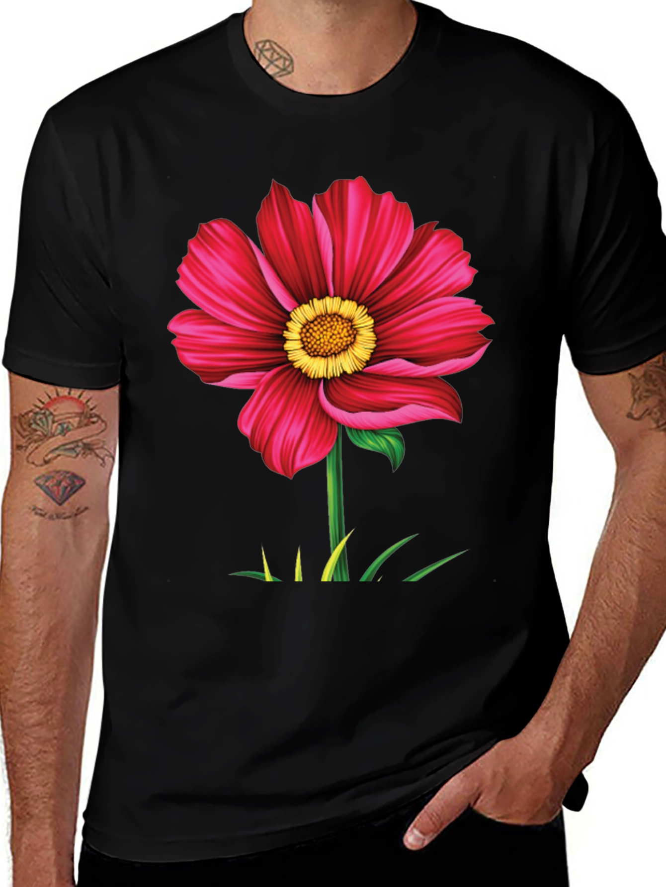 Variant 15 of Bold Flower Graphic Tee - Black Cotton T-Shirt