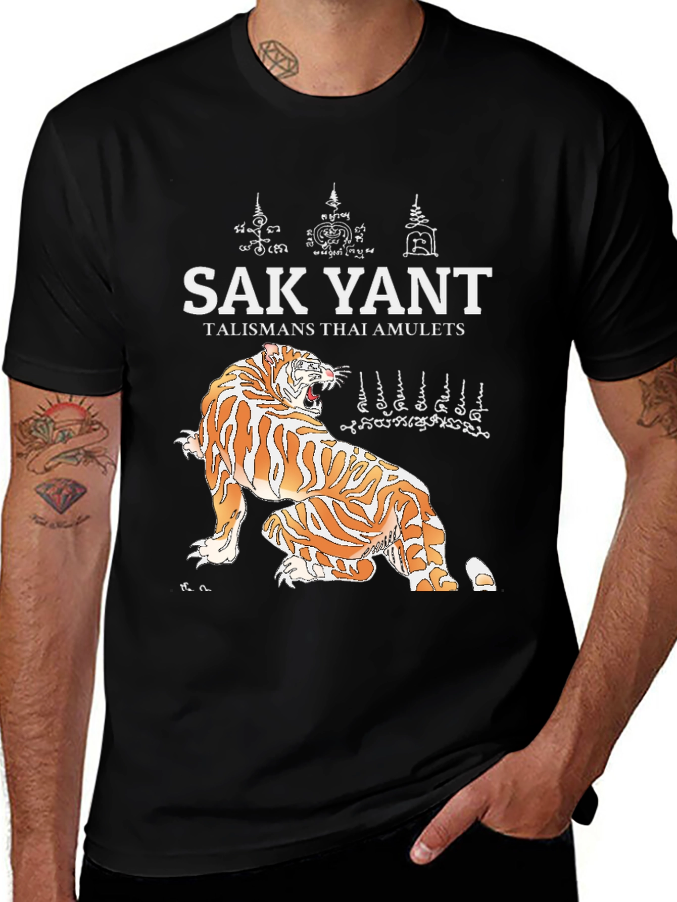 Sak Yant Tiger Graphic Tee - Thai Amulet Design