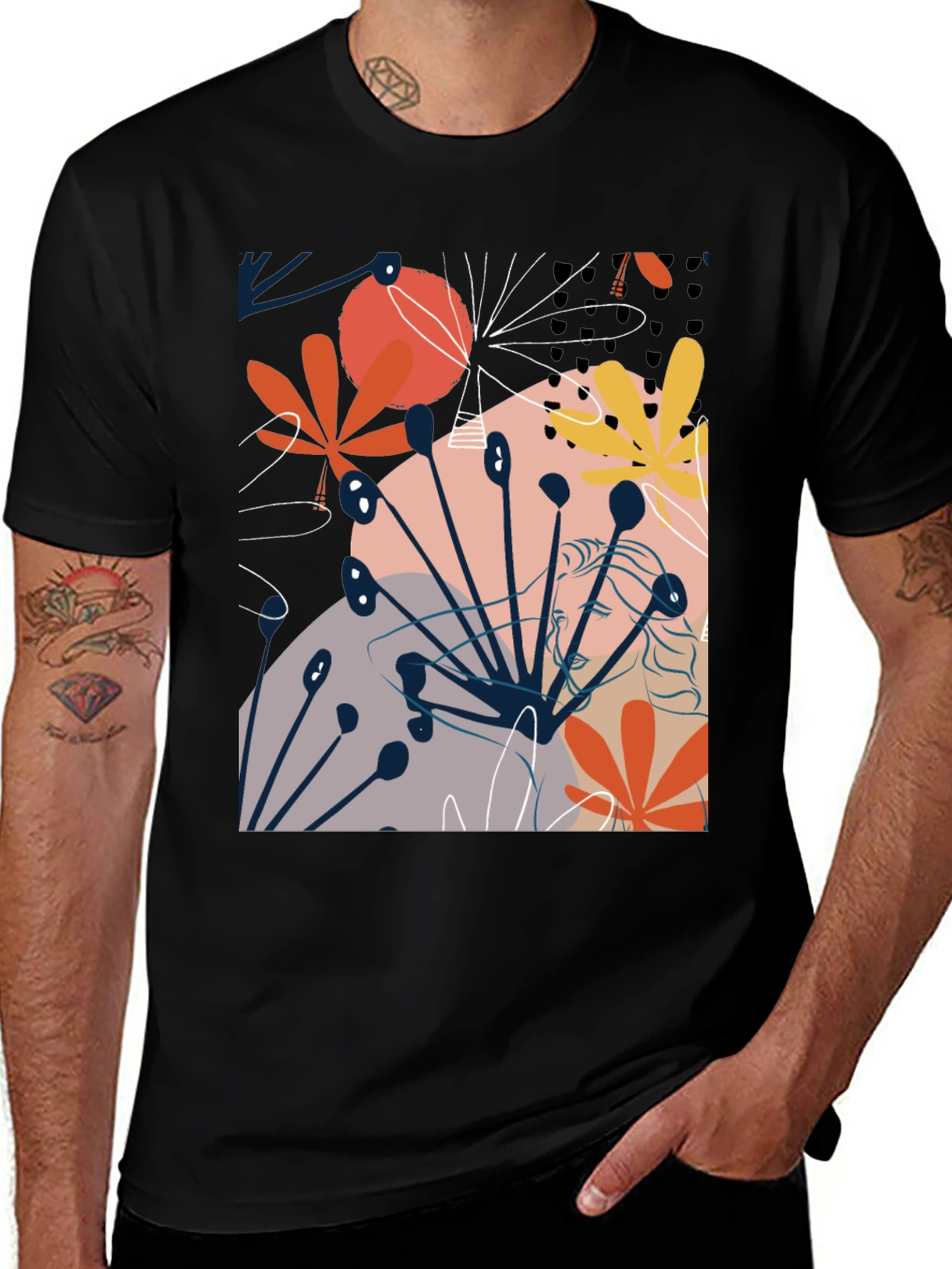 Variant 3 of Abstract Floral Graphic Print Black T-Shirt
