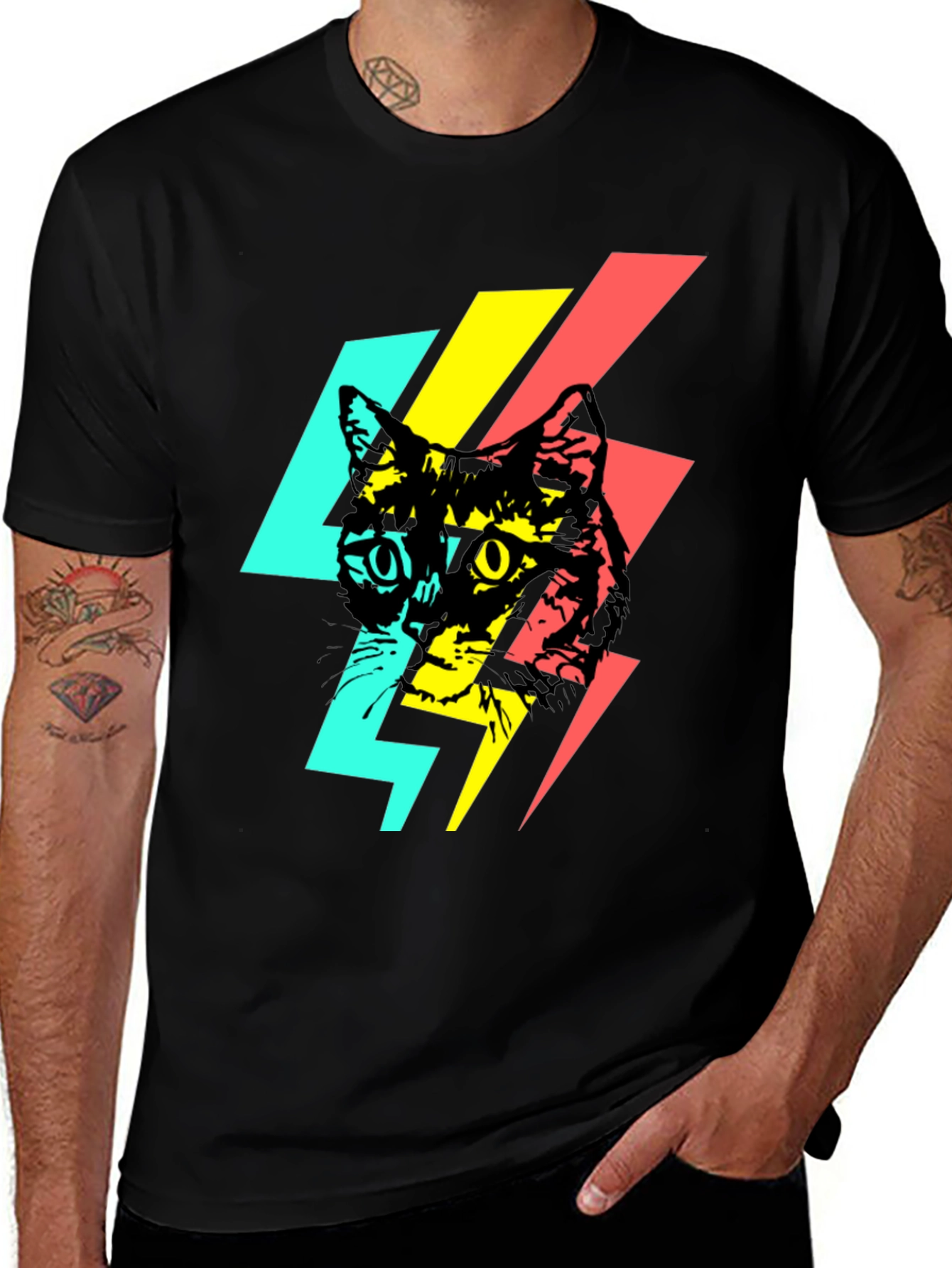 Variant 9 of Cool Cat Lightning Bolt Graphic Tee - Black