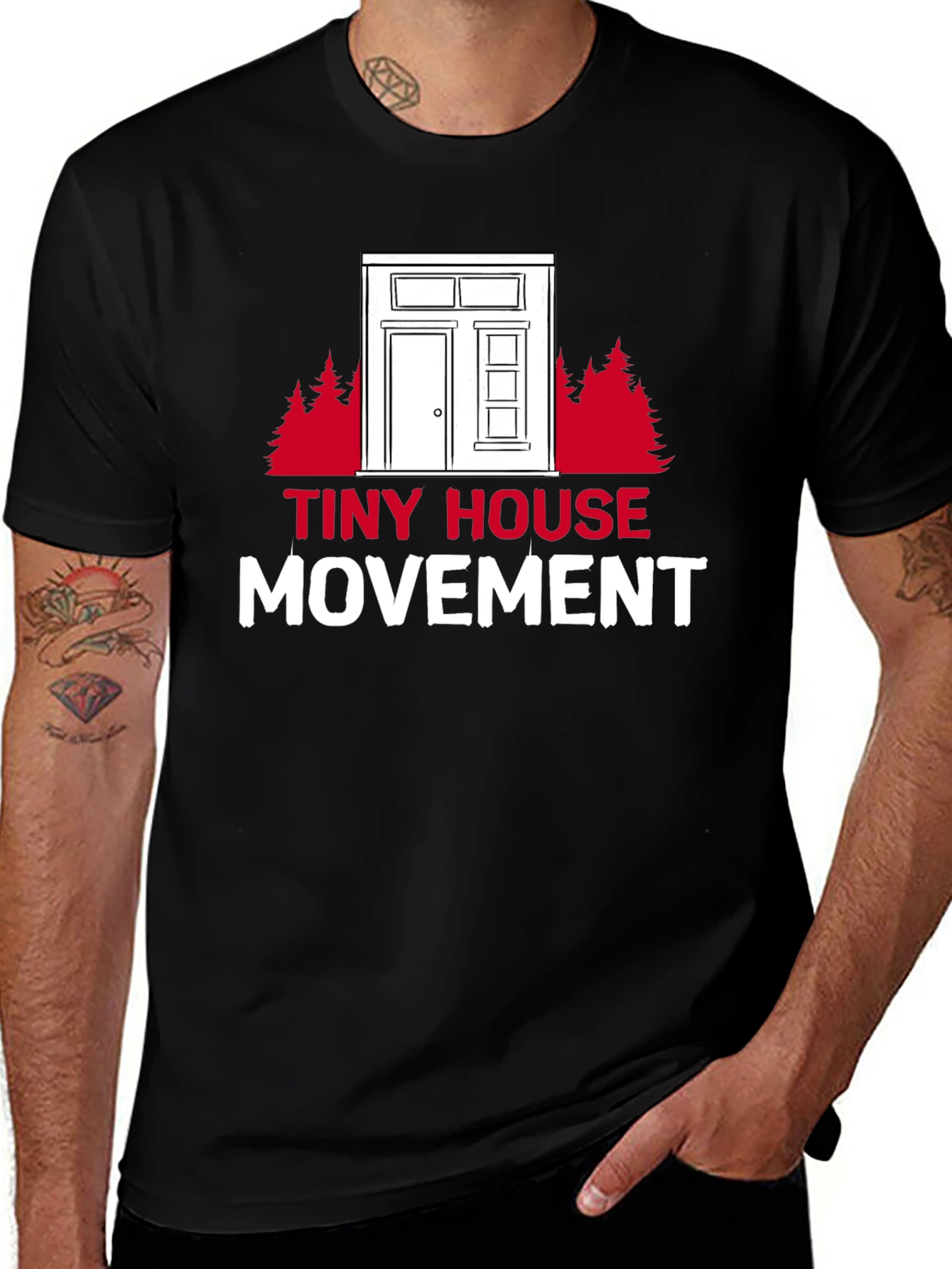 Variant 3 of Tiny House Movement Graphic Tee - Black Cotton T-Shirt