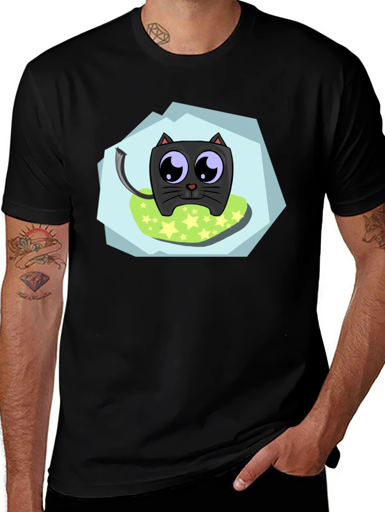 Variant 10 of Cute Cartoon Cat Black T-Shirt