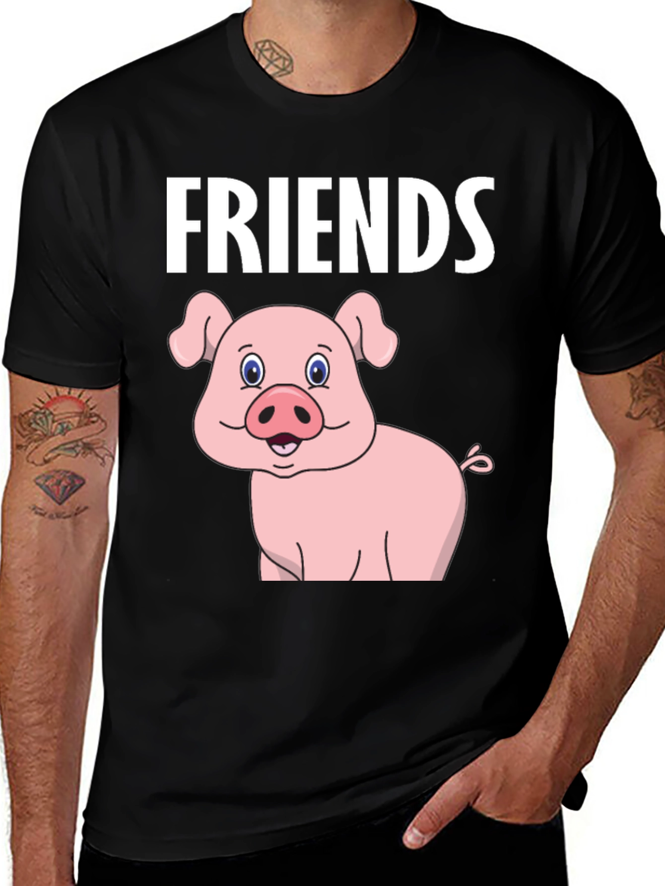 Variant 2 of Friends Pig Cartoon Black Tee