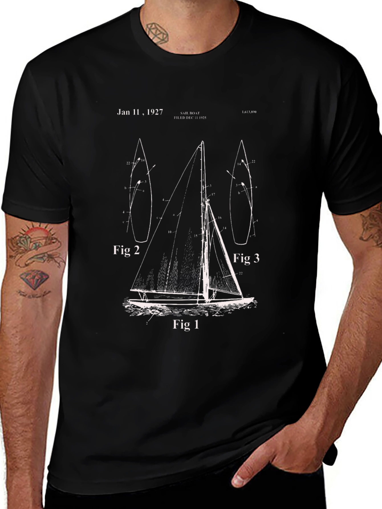Variant 29 of Vintage Sailboat Blueprint T-Shirt