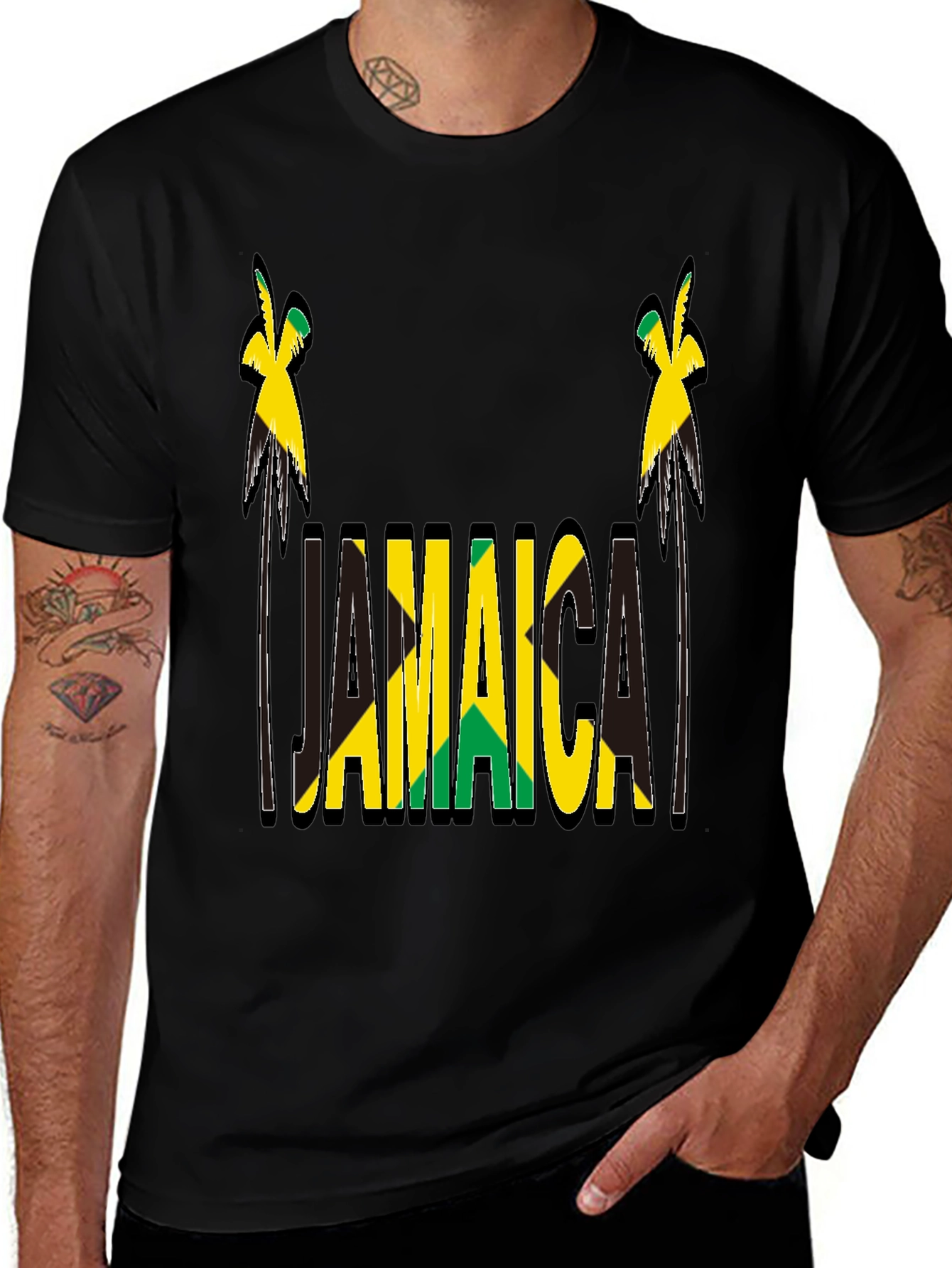 Variant 10 of Jamaica Flag Design Black T-Shirt