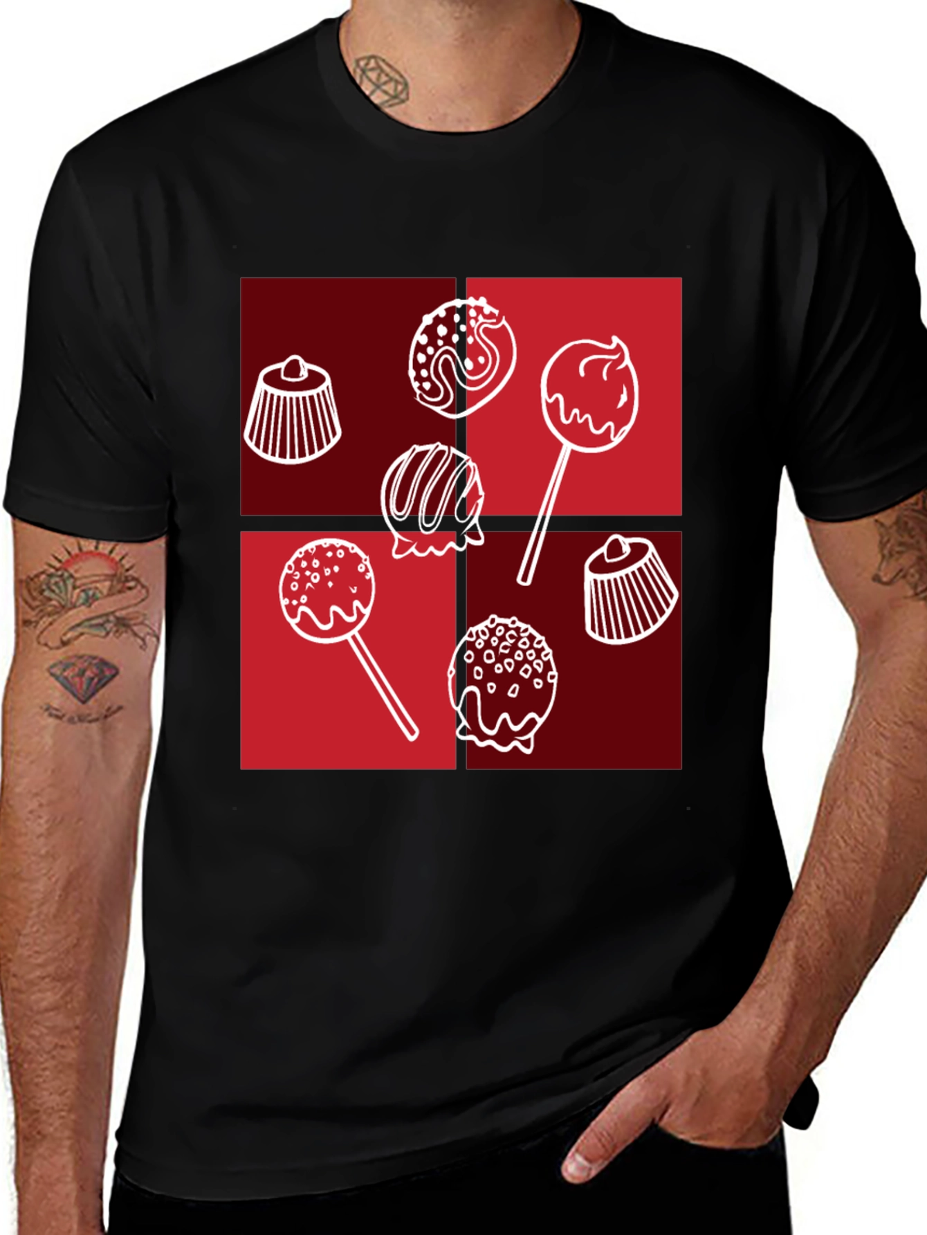 Variant 16 of Sweet Treats T-Shirt - Red and Black Design