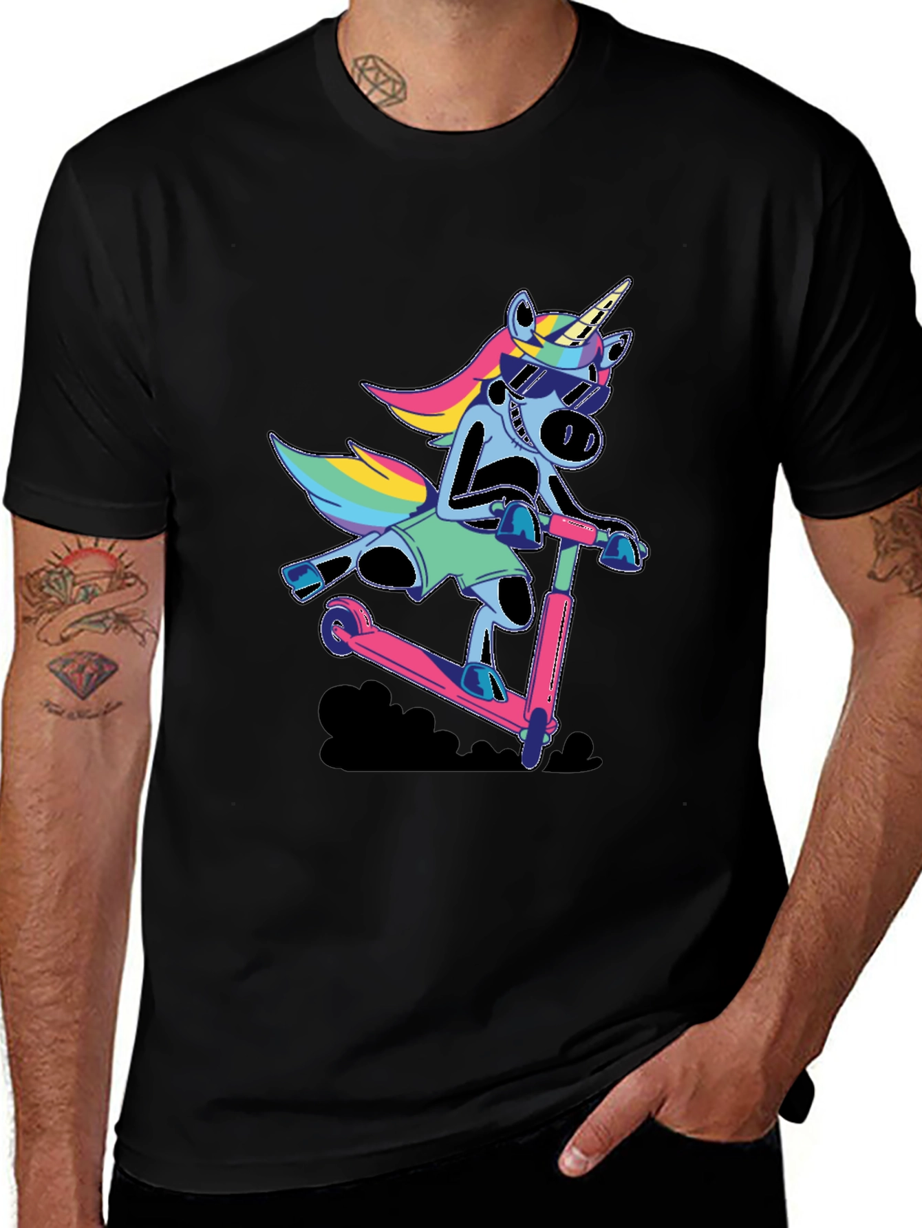 Variant 22 of Cool Unicorn Scooter Black T-Shirt